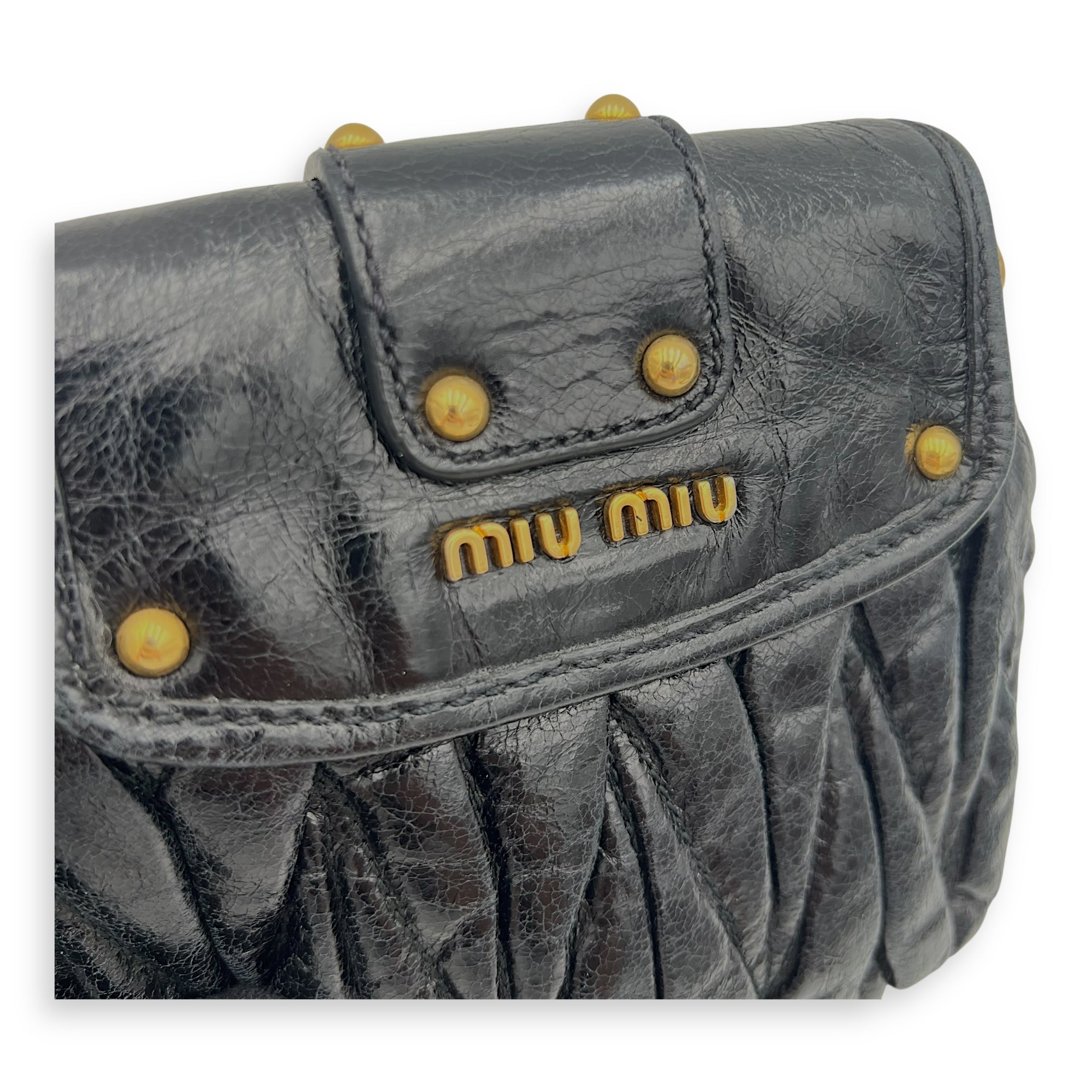 Miu Miu Coffer Crossbody Bag Black in Calfskin, Gold hardware_10