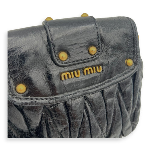 Miu Miu Coffer Crossbody Bag Black in Calfskin, Gold hardware_10