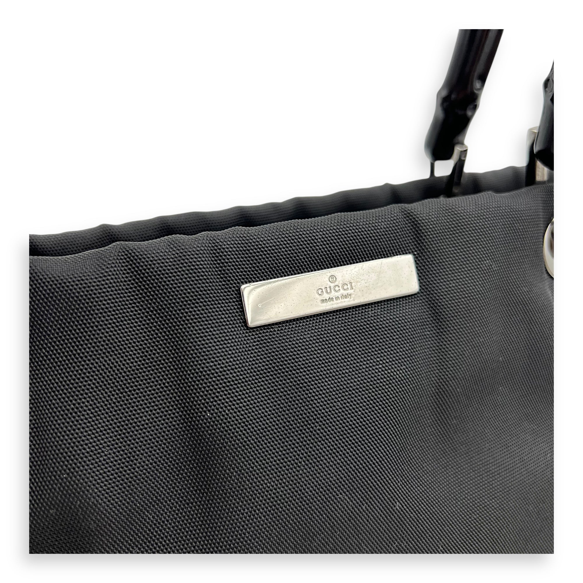 Gucci Bamboo Top Handle Bag Black in Nylon_7