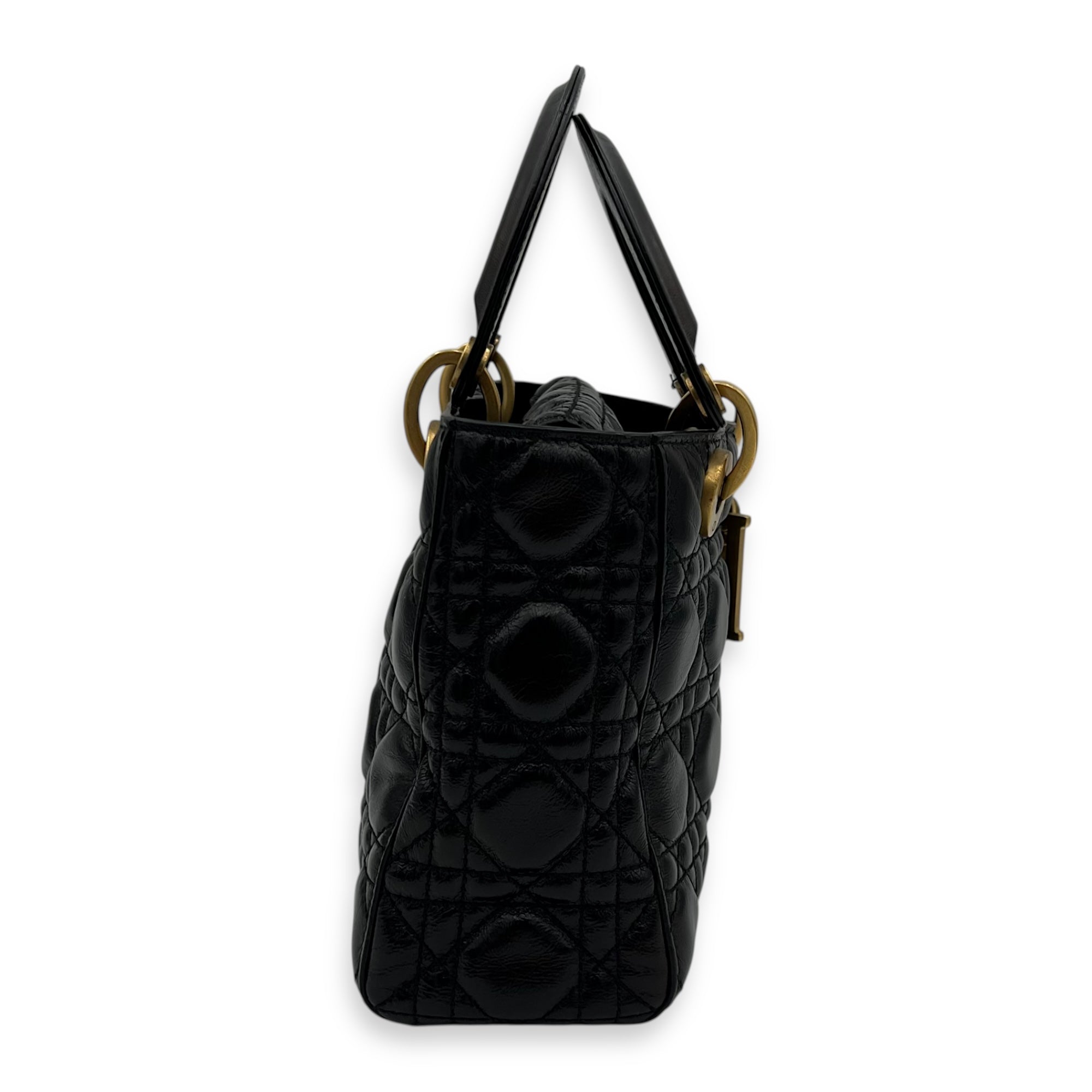 Christian Dior Lady Dior Top Handle Bag Small Black in Calfskin, Gold hardware_3