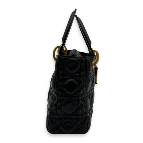 Christian Dior Lady Dior Top Handle Bag Small Black in Calfskin, Gold hardware_3