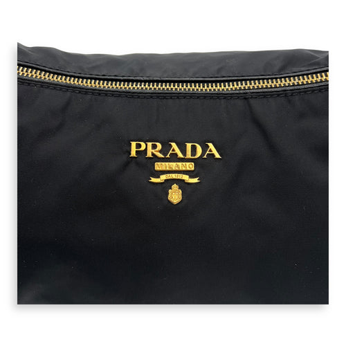 Prada Logo Top Handle Bag Black in Nylon, Gold hardware_9