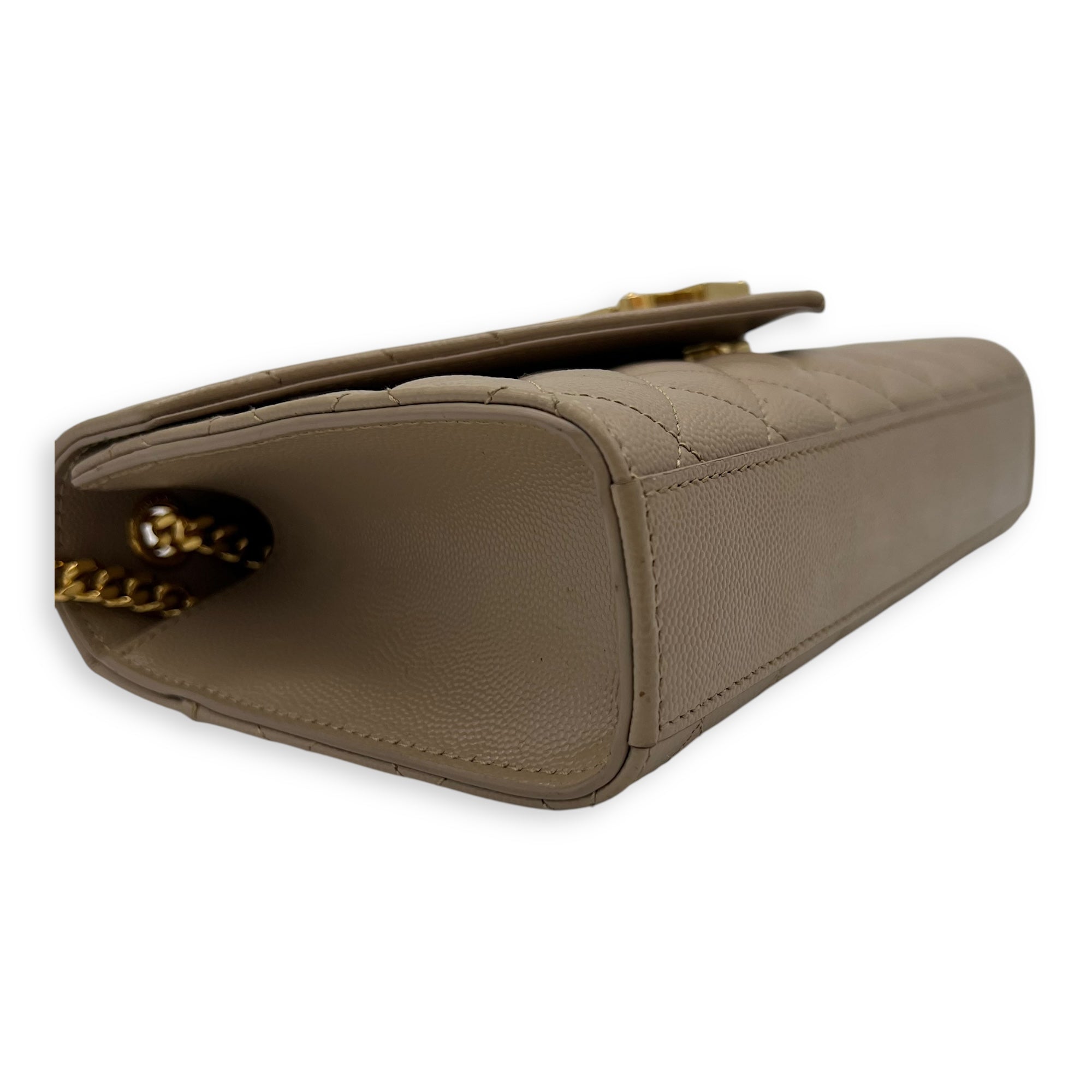 Saint Laurent Envelope Crossbody Bag Small Beige in Calfskin, Gold hardware_10