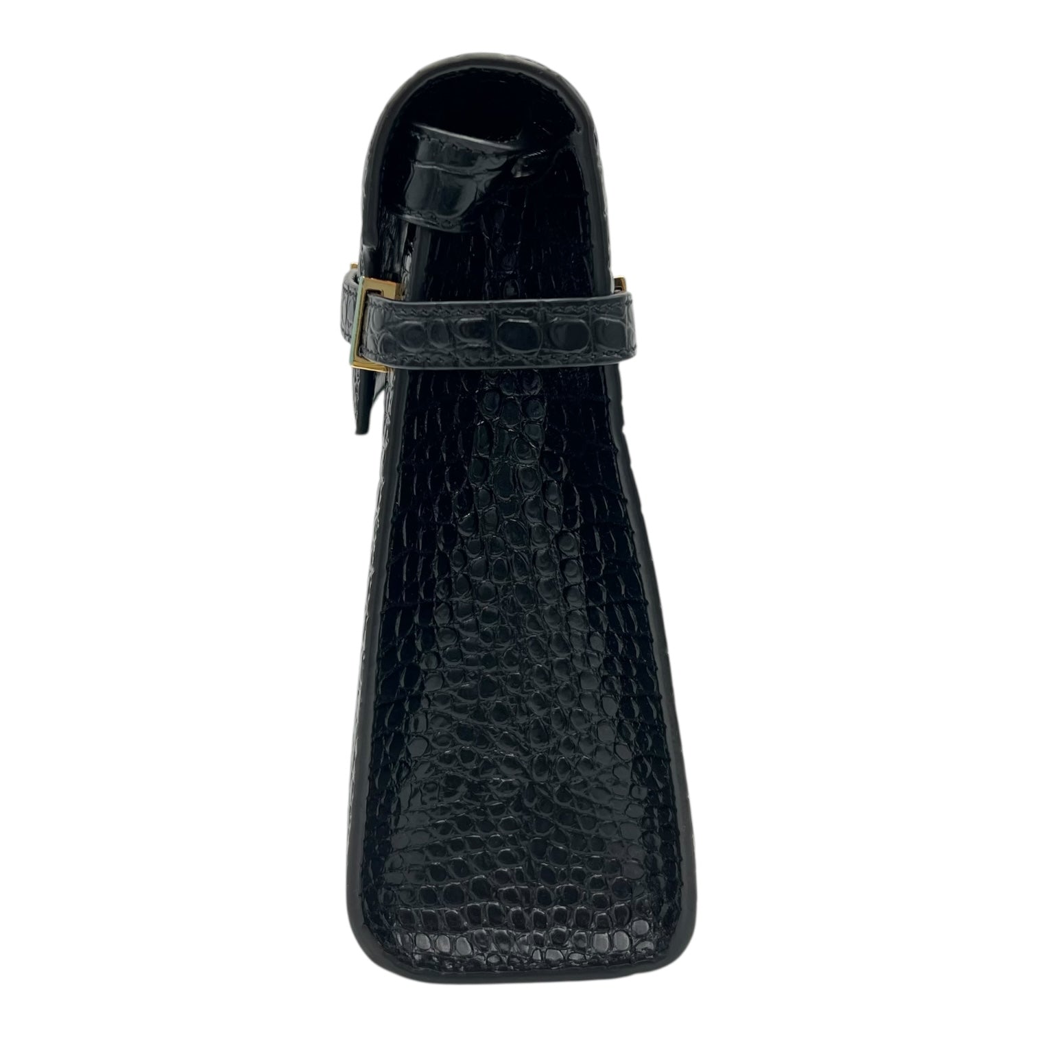 Saint Laurent Manhattan Shoulder Bag Black in Crocodile Embossed Calfskin, Gold hardware_4