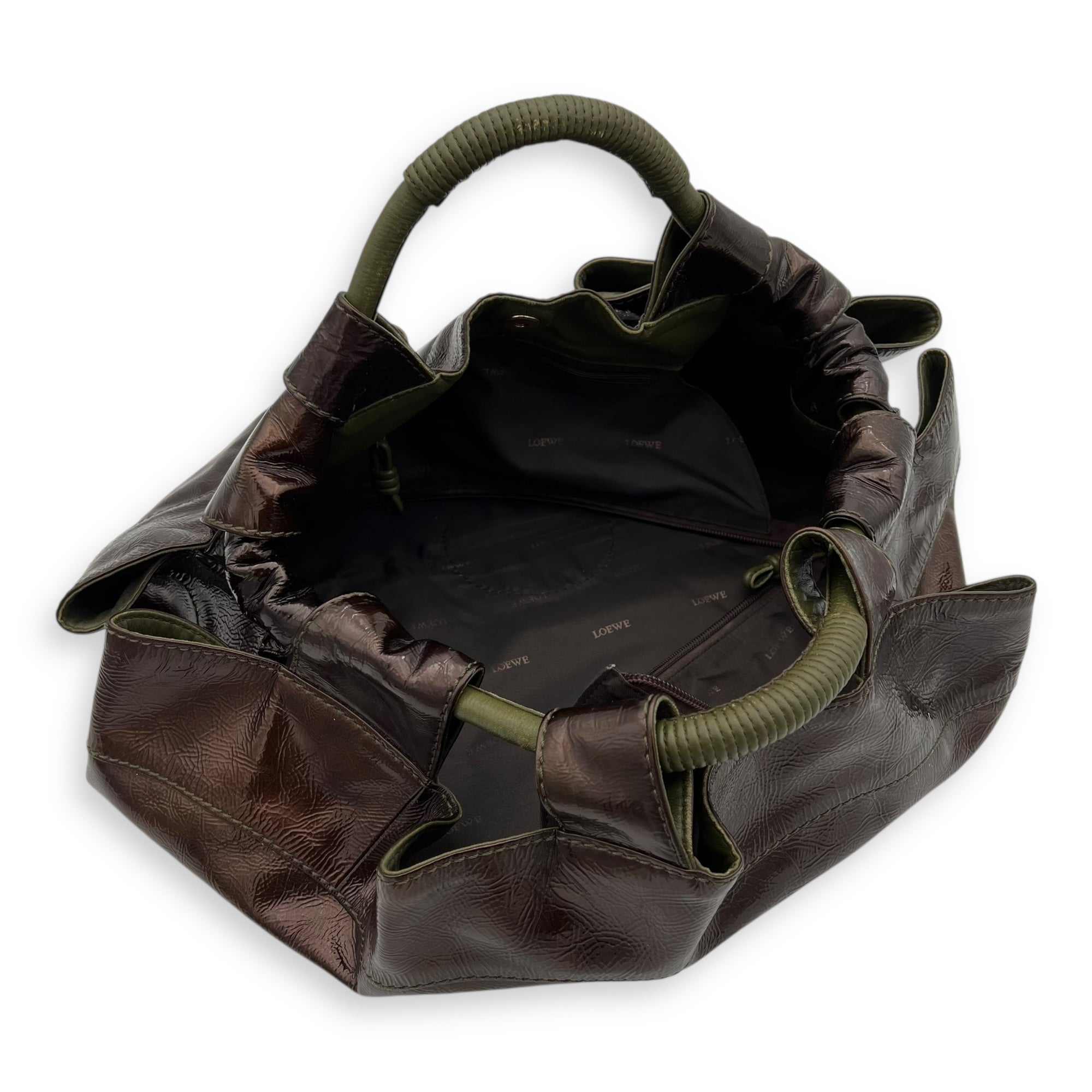 Loewe Aire Top Handle Bag Brown in Distressed Leather, Silver hardware_13