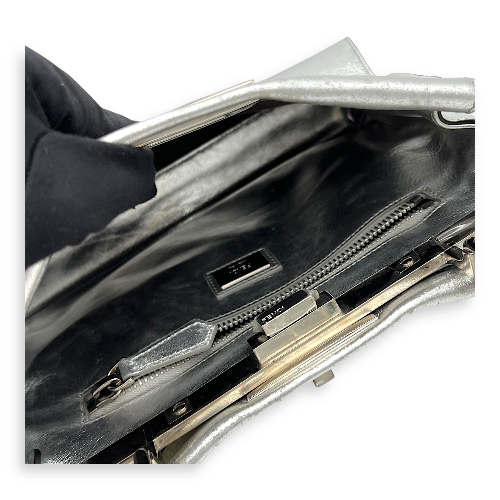 Fendi Peekaboo Top Handle Bag Silver in Calfskin, Silver hardware_13