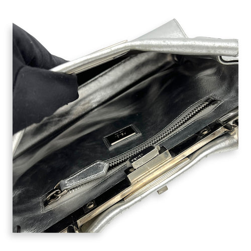 Fendi Peekaboo Top Handle Bag Silver in Calfskin, Silver hardware_13