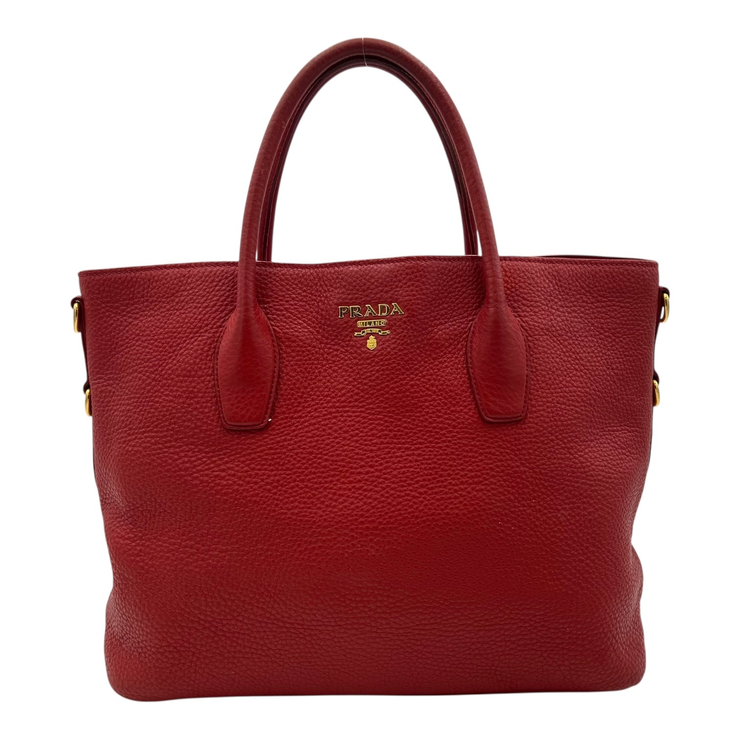 Prada Logo Top Handle Bag Red in Calfskin, Gold hardware_1