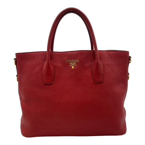 Prada Logo Top Handle Bag Red in Calfskin, Gold hardware_1