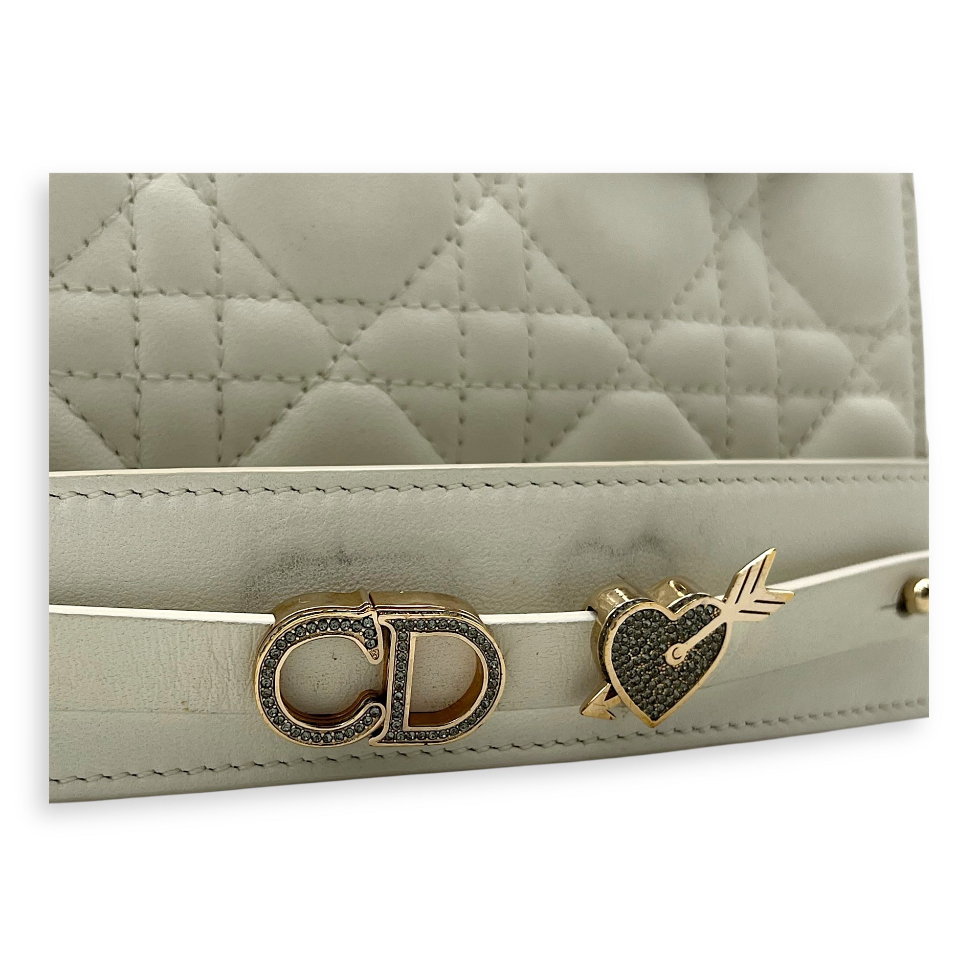 Christian Dior Lady Dior Small White Top Handle Bag in Lambskin, Gold hardware_13