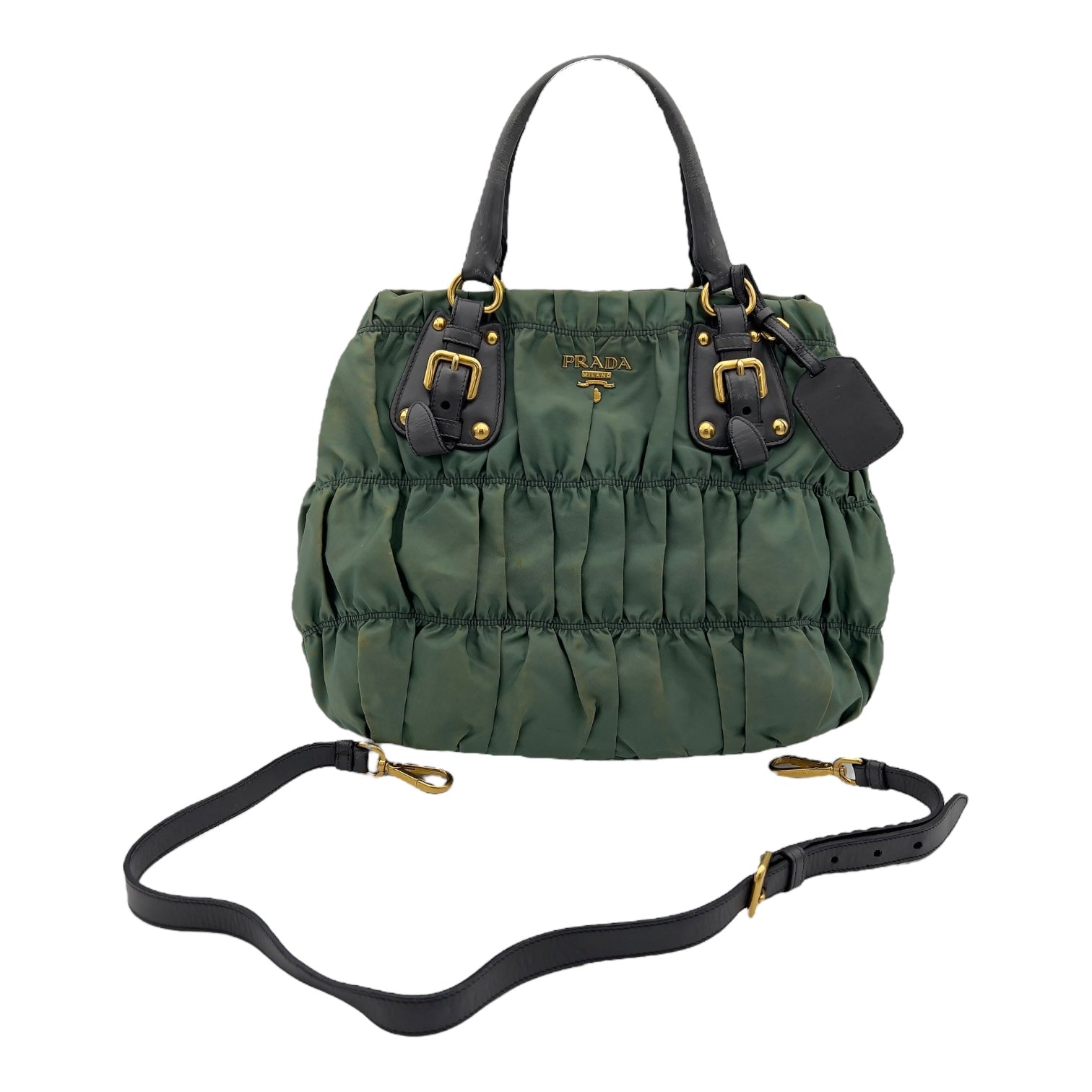 Prada Gaufre Top Handle Bag Green in Nylon, Gold hardware_11