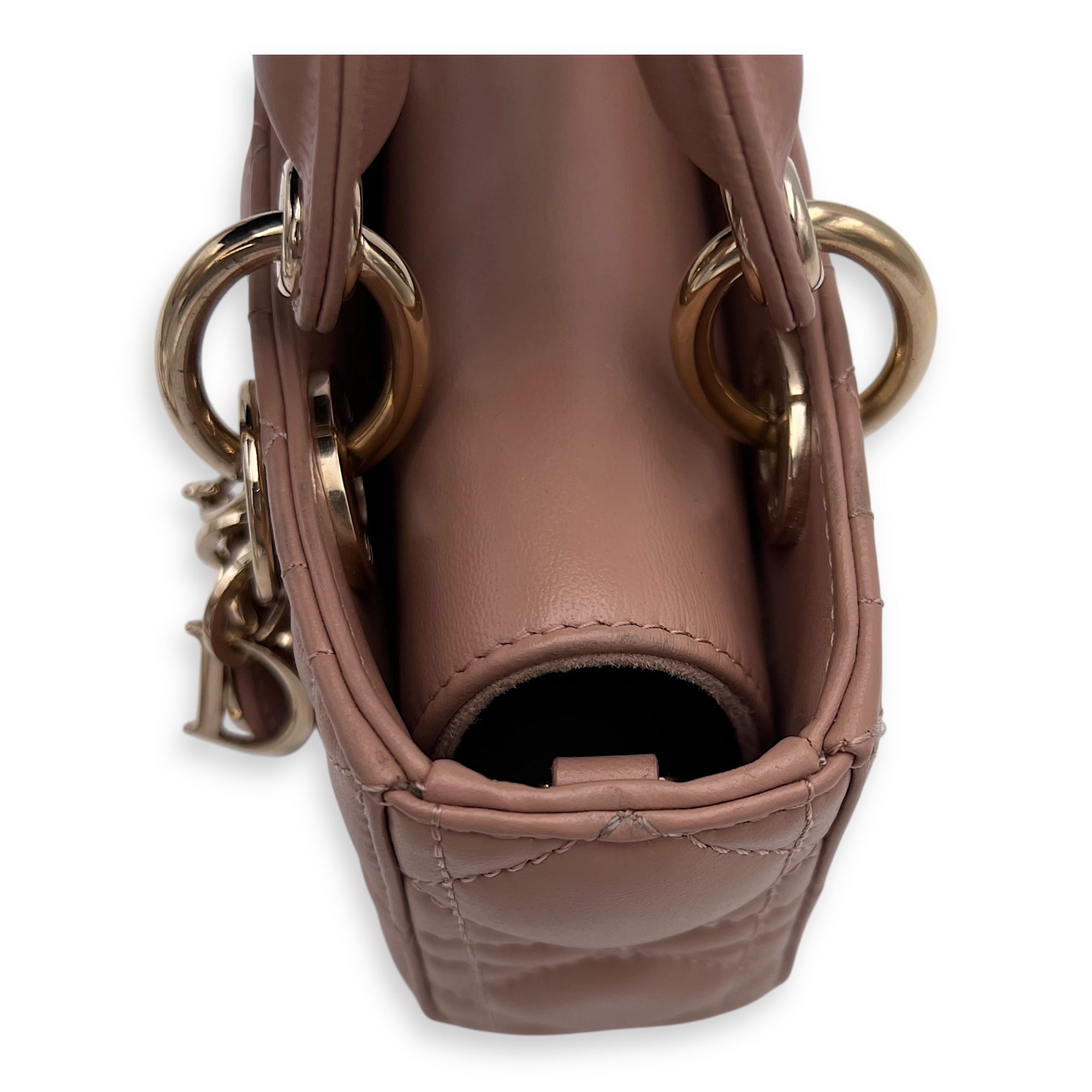 Christian Dior Lady D-Joy Top Handle Bag Micro Beige in Lambskin, Gold hardware_10