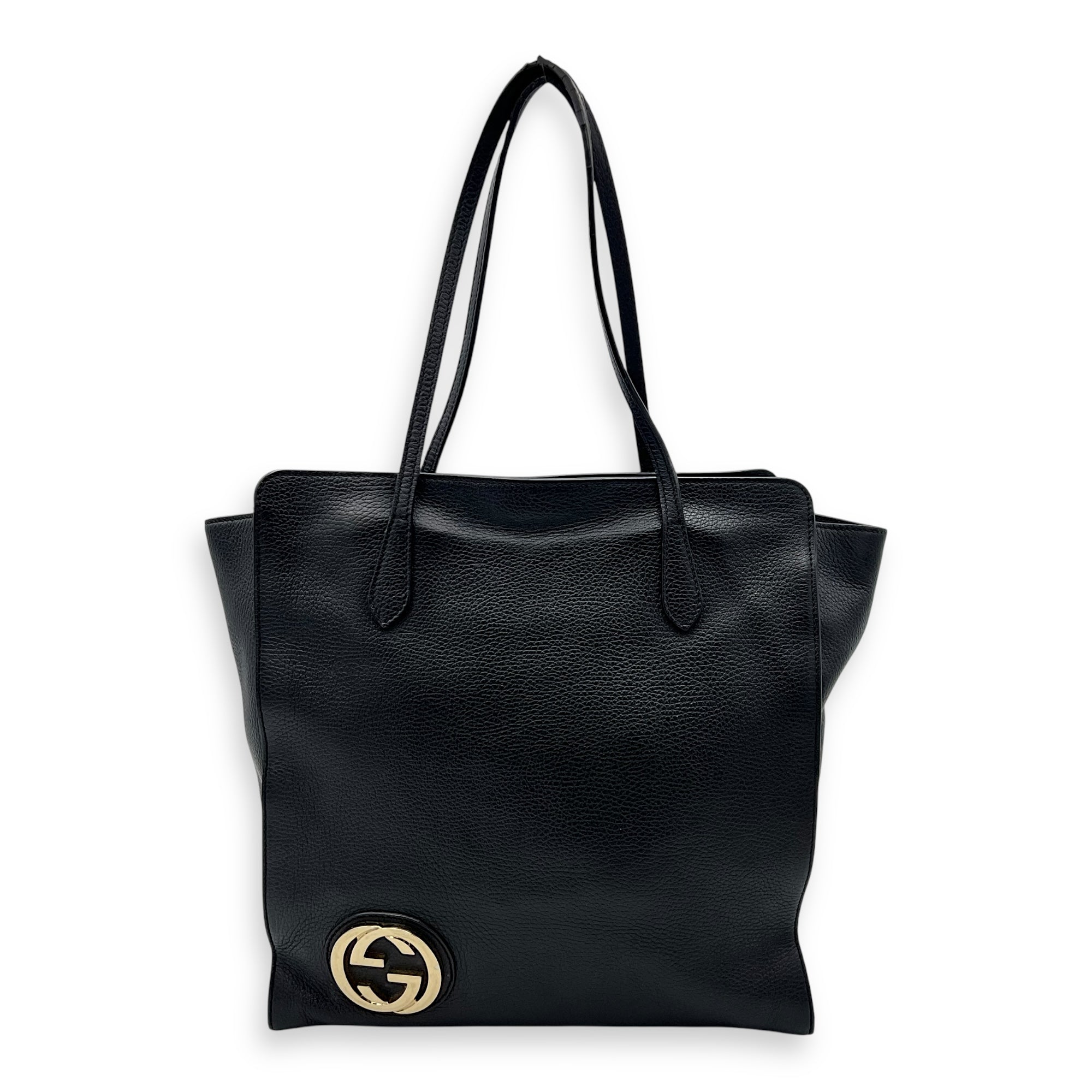Gucci Interlocking G Tote Bag Black in Calfskin, Gold hardware_1