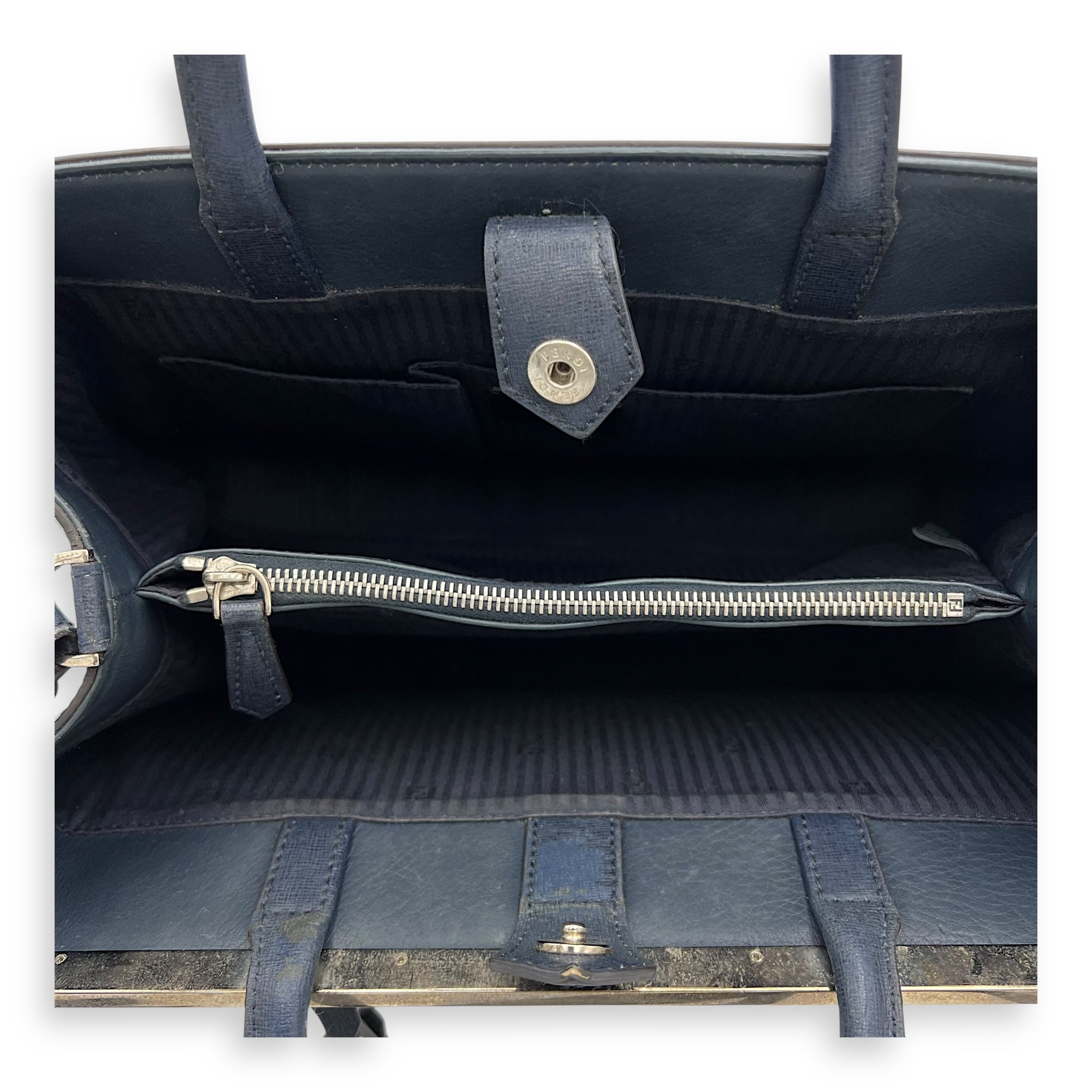 Fendi 2Jours Top Handle Bag Blue in Calfskin, Silver hardware_6