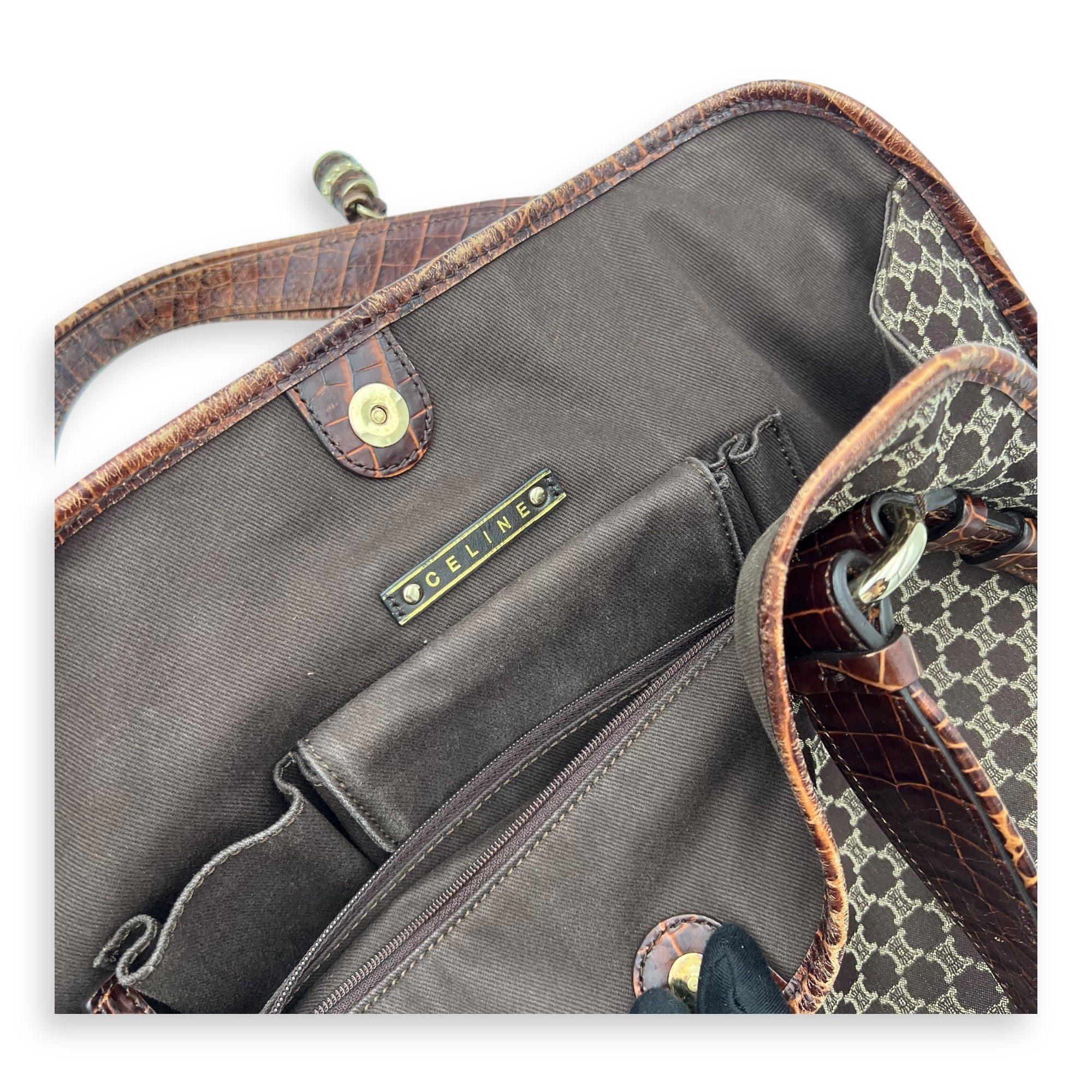 Celine Bittersweet Brown Tote Bag in Canvas, Gold hardware_13