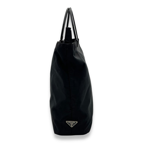 Prada Logo Top Handle Bag Black in Nylon, Silver hardware_3