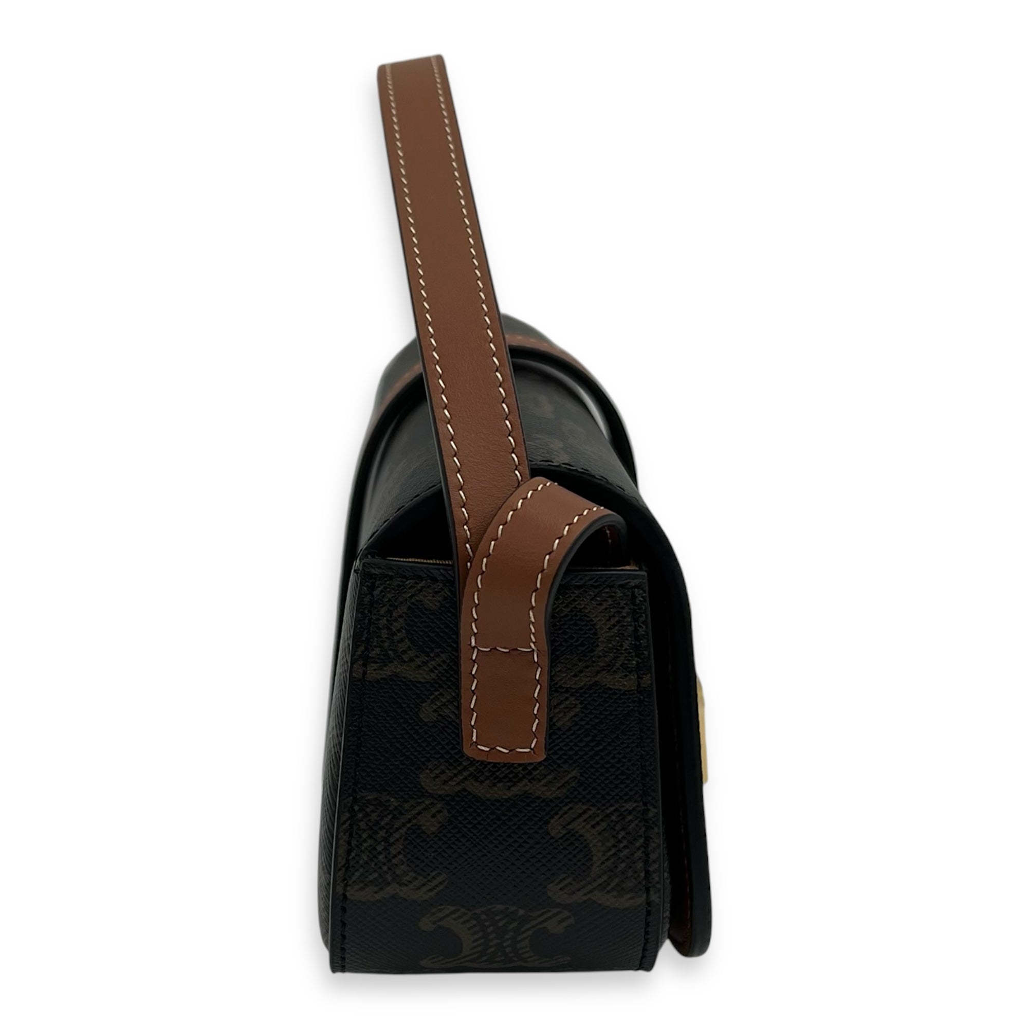 Celine Tabou Shoulder Bag Brown in Coated Canvas, Gold hardware_4