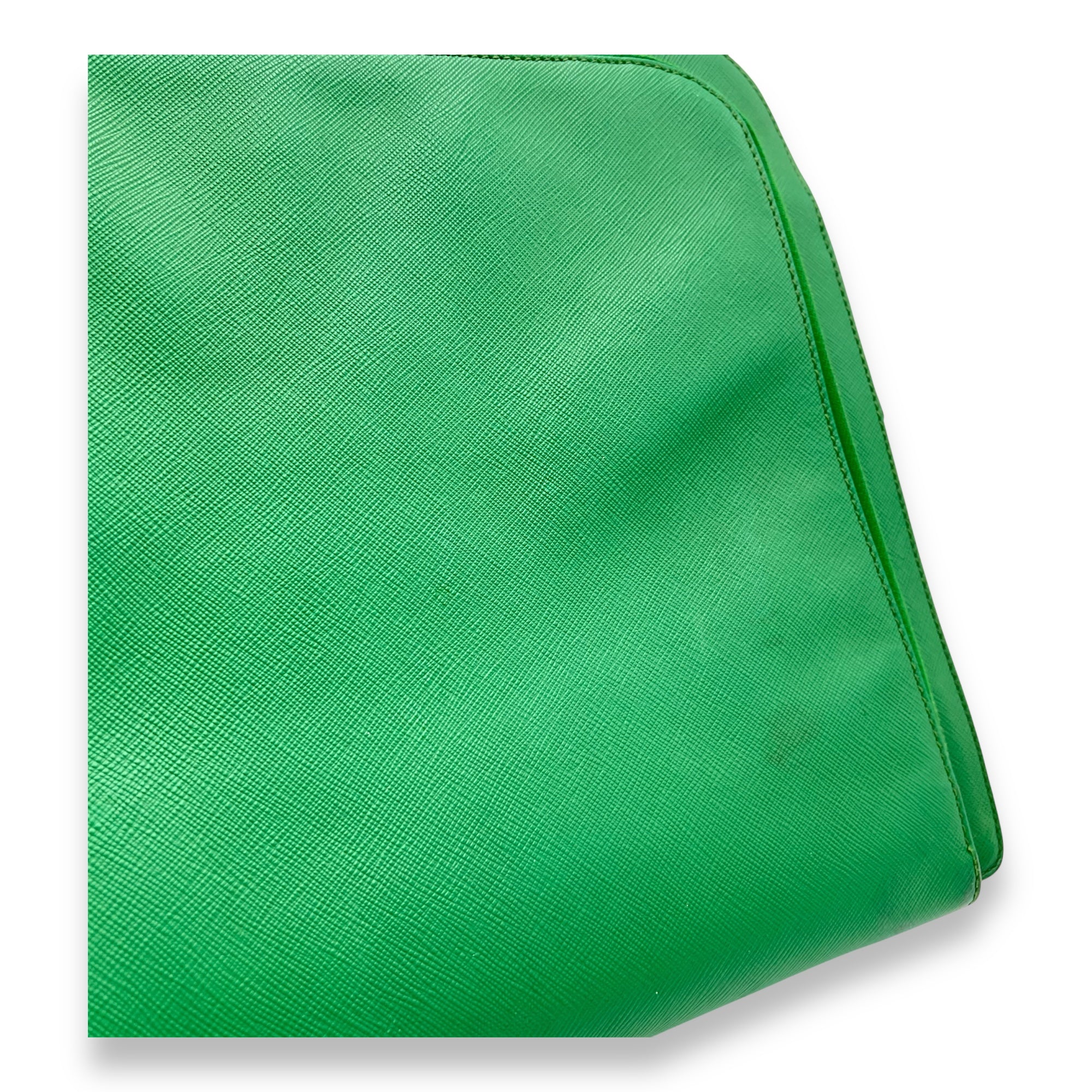 Prada Logo Briefcase Green in Saffiano Leather, Silver hardware_12
