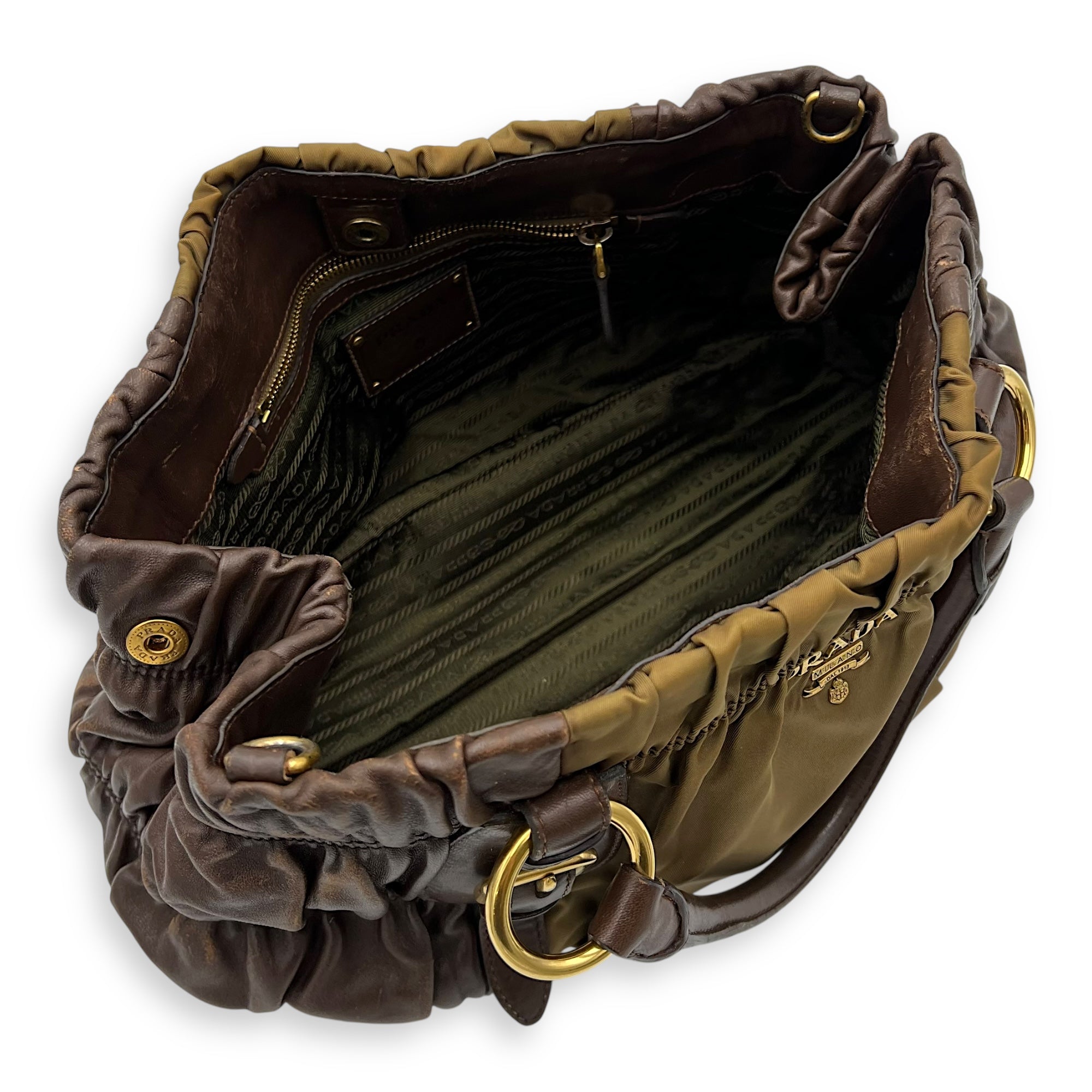 Prada Vintage Top Handle Bag Green in Nylon, Gold hardware