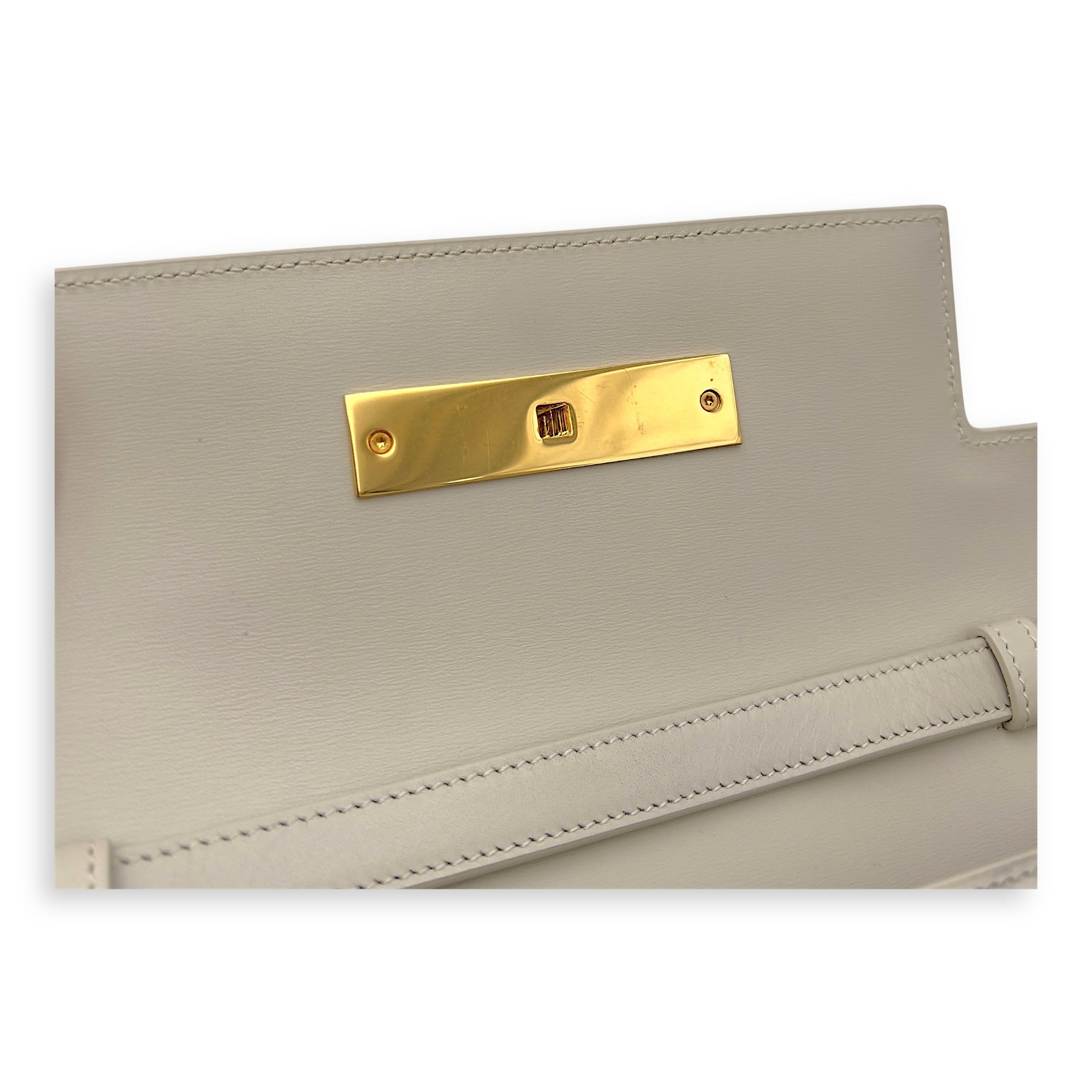 Saint Laurent Manhattan Shoulder Bag White in Calfskin, Gold hardware_14
