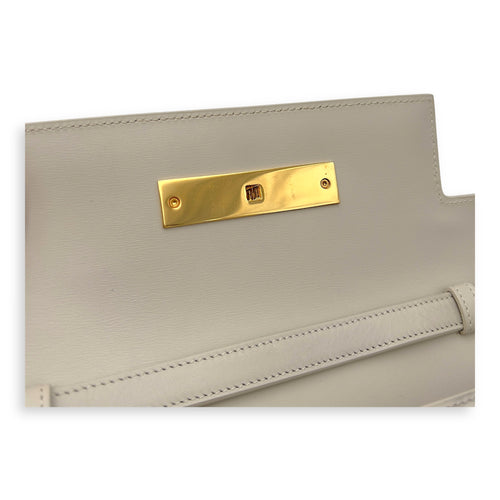 Saint Laurent Manhattan Shoulder Bag White in Calfskin, Gold hardware_14