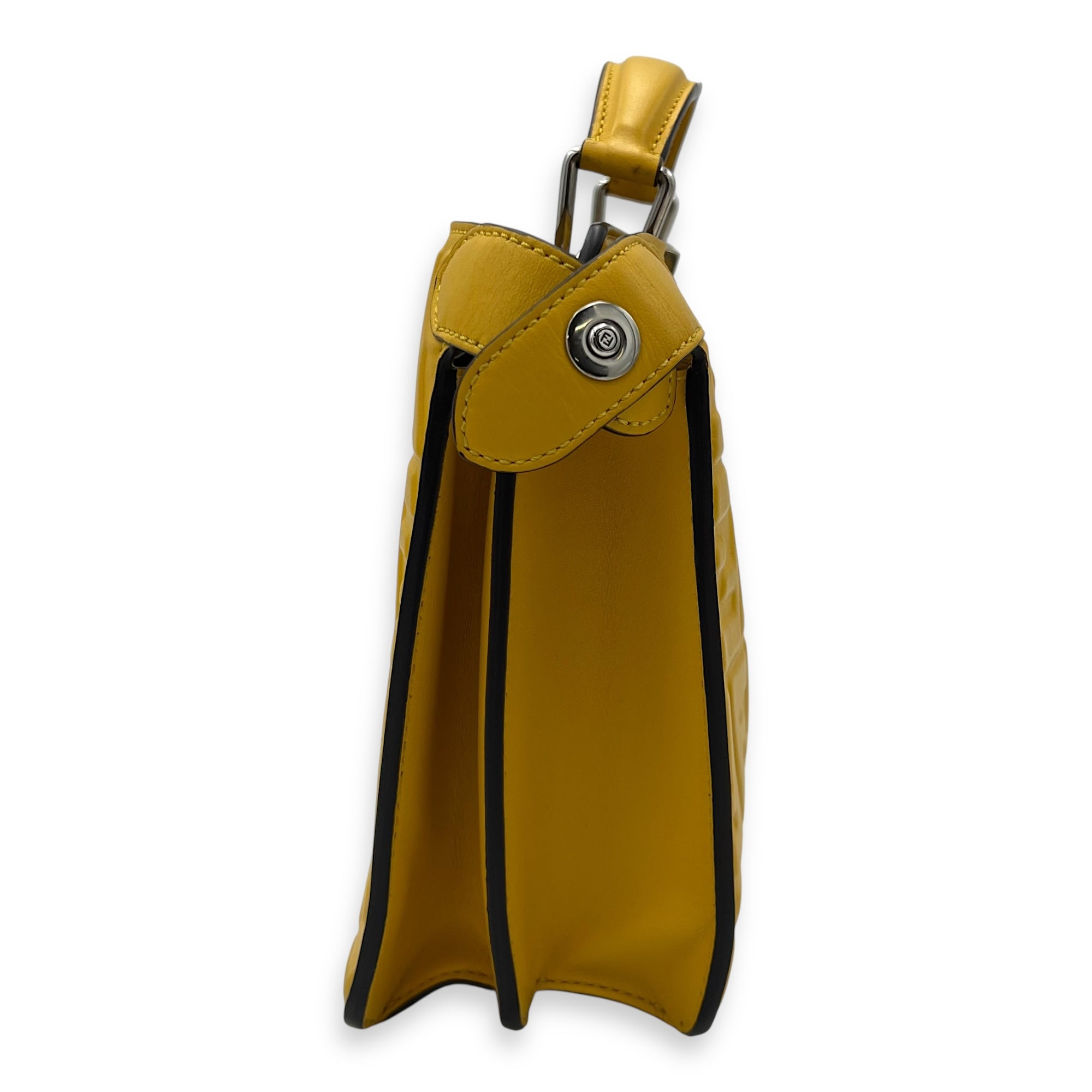 Fendi Peekaboo Top Handle Bag Yellow in Calfskin, Silver hardware_3