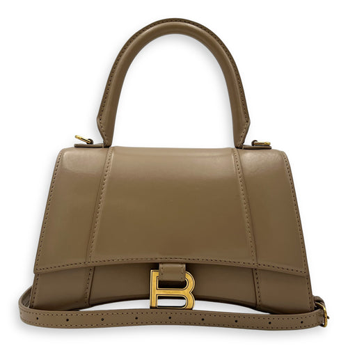 Balenciaga Hourglass Small Beige Top Handle Bag in Calfskin, Gold hardware_13
