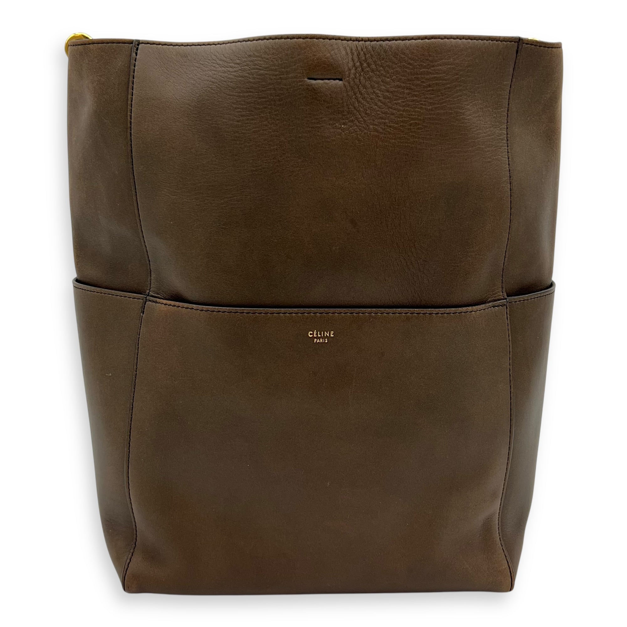 Celine Sangle Shoulder Bag Brown in Calfskin, Gold hardware_1