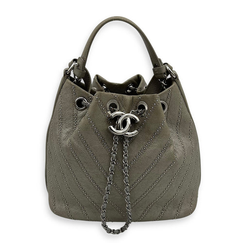 Chanel CC Chevron Bucket Bag Silver in Calfskin, Silver hardware_1