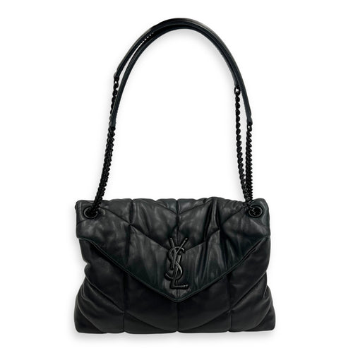 Saint Laurent Puffer Shoulder Bag Black in Lambskin, Lacquered Metal hardware_13