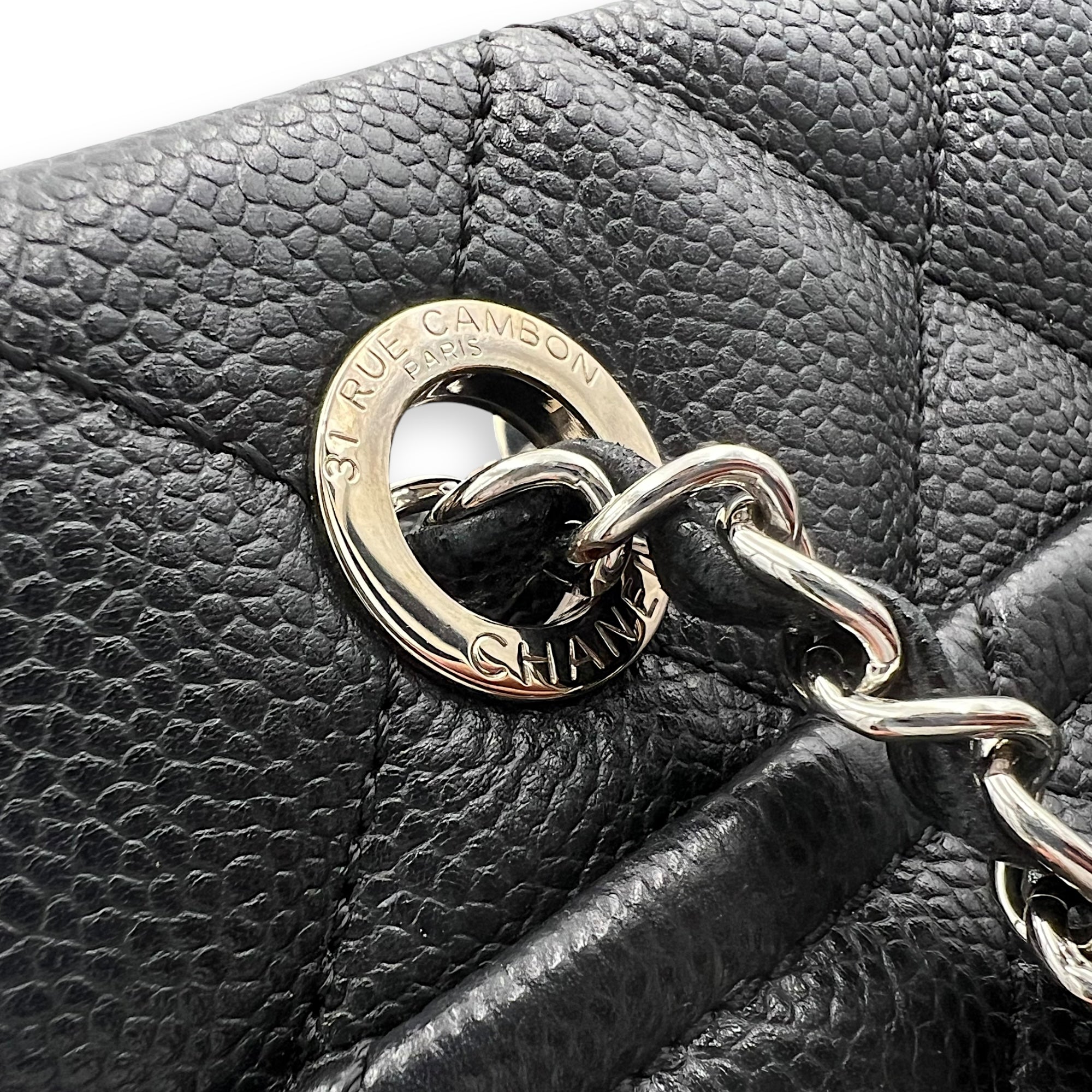 Chanel CC Tote Bag Black in Caviar Leather, Silver hardware_13