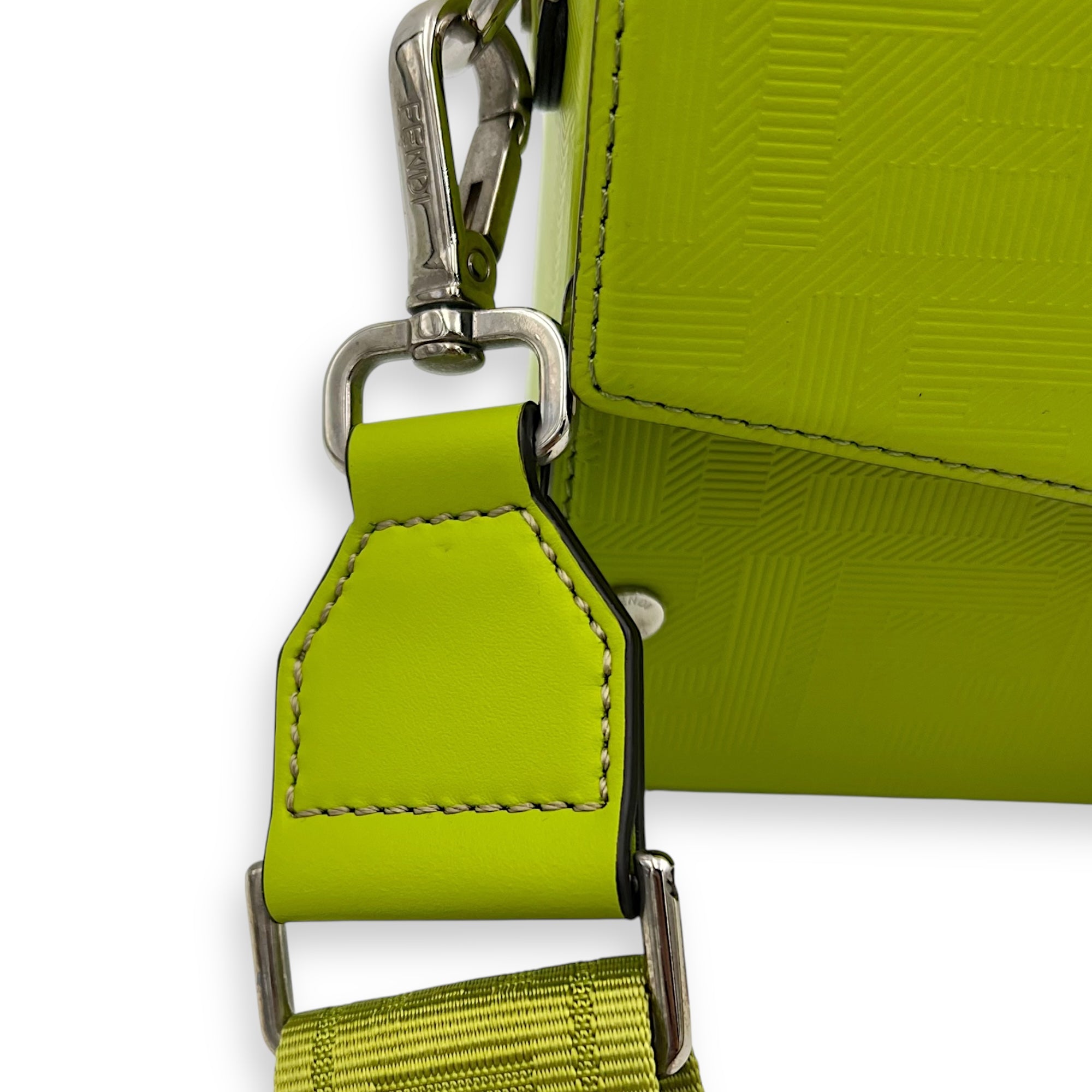 Fendi Baguette Crossbody Bag Yellow in Calfskin, Silver hardware_13