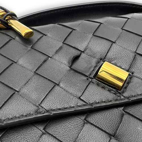 Bottega Veneta Andiamo Top Handle Bag Black in Lambskin, Gold hardware_13