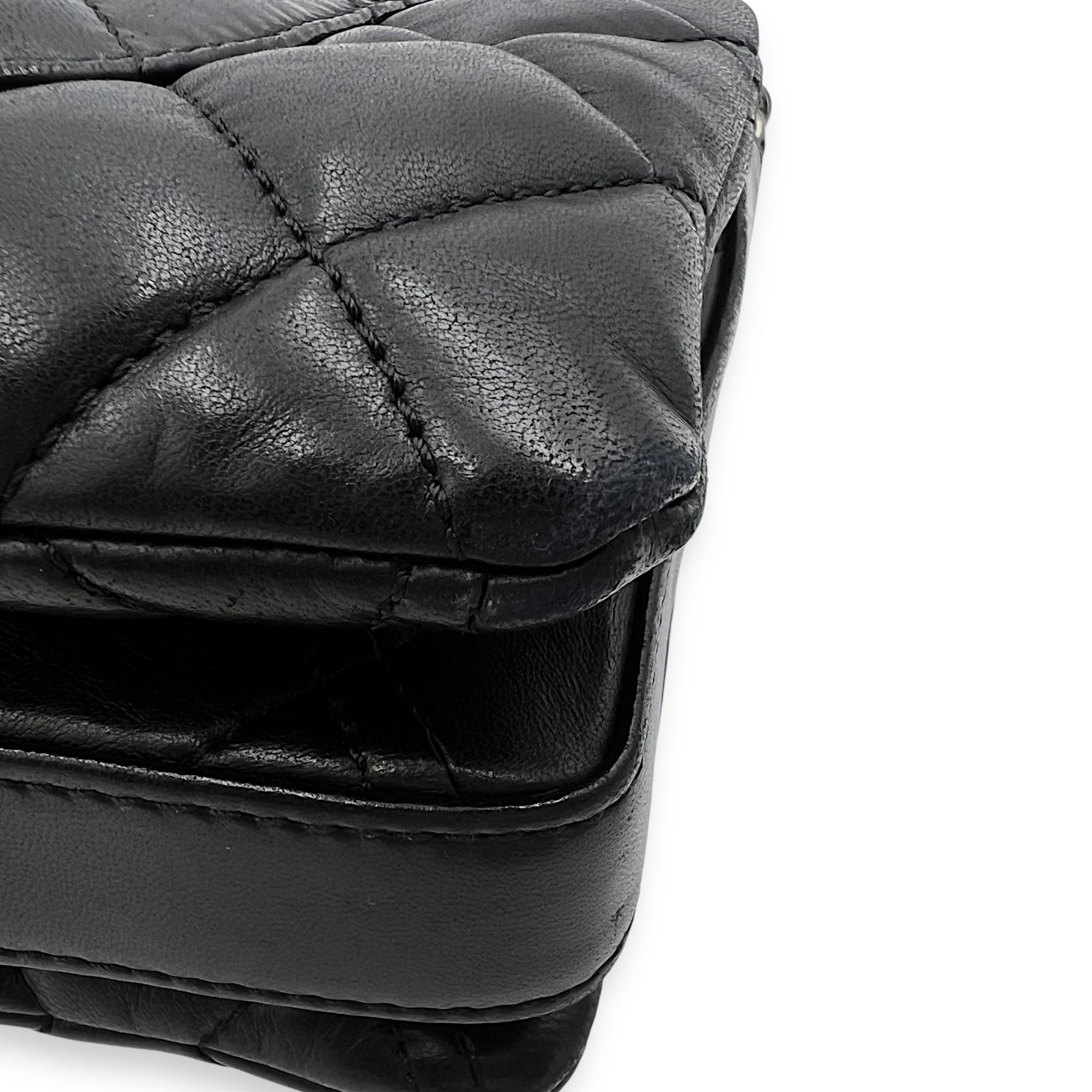 Chanel Accordion Triple Shoulder Bag Black in Lambskin, Silver hardware_13