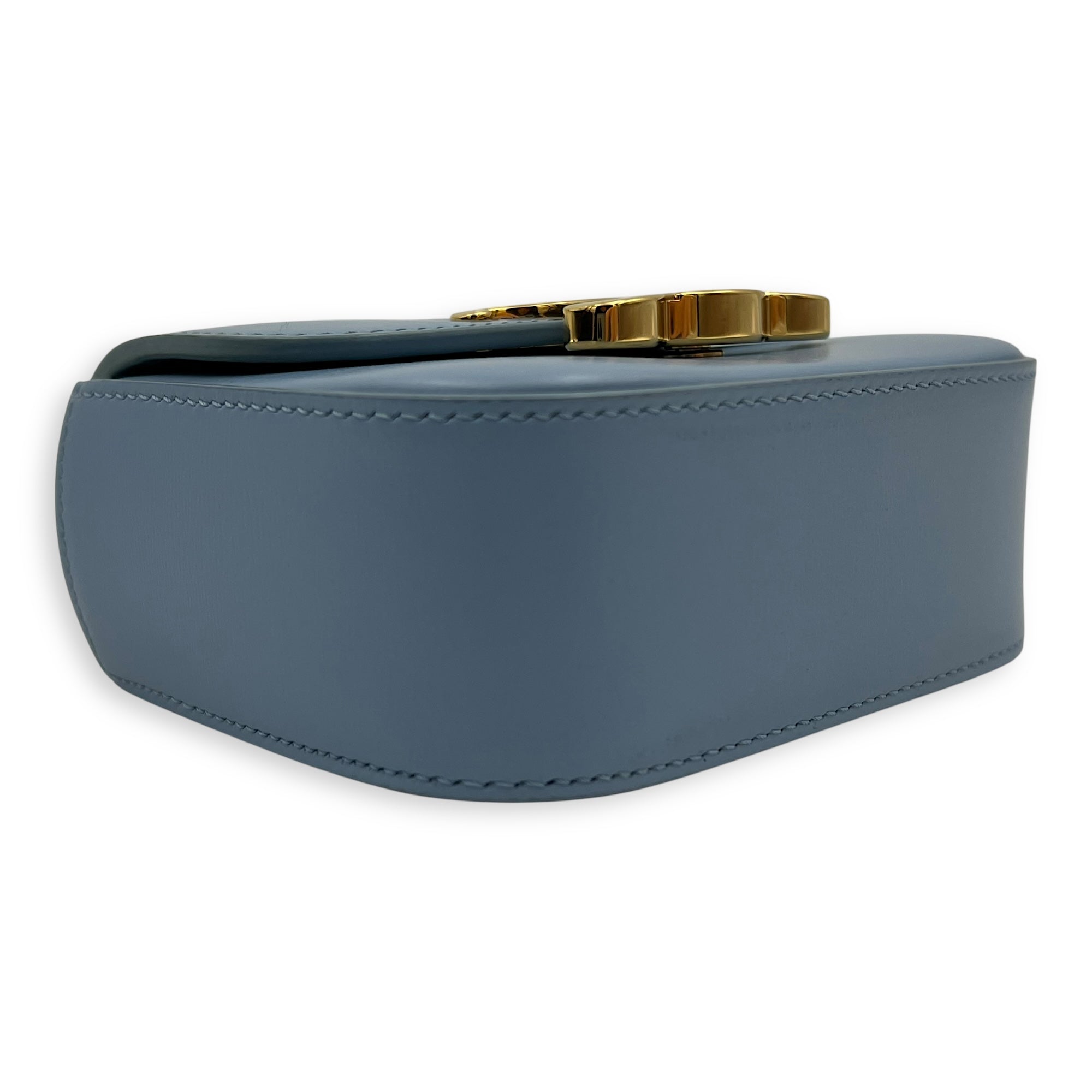 Celine Claude Crossbody Bag Blue in Calfskin, Gold hardware_9