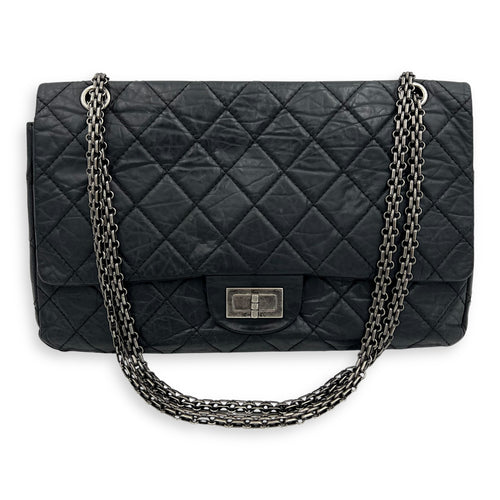 Chanel 2.55 227 Black Shoulder Bag in Calfskin, Ruthenium hardware_11