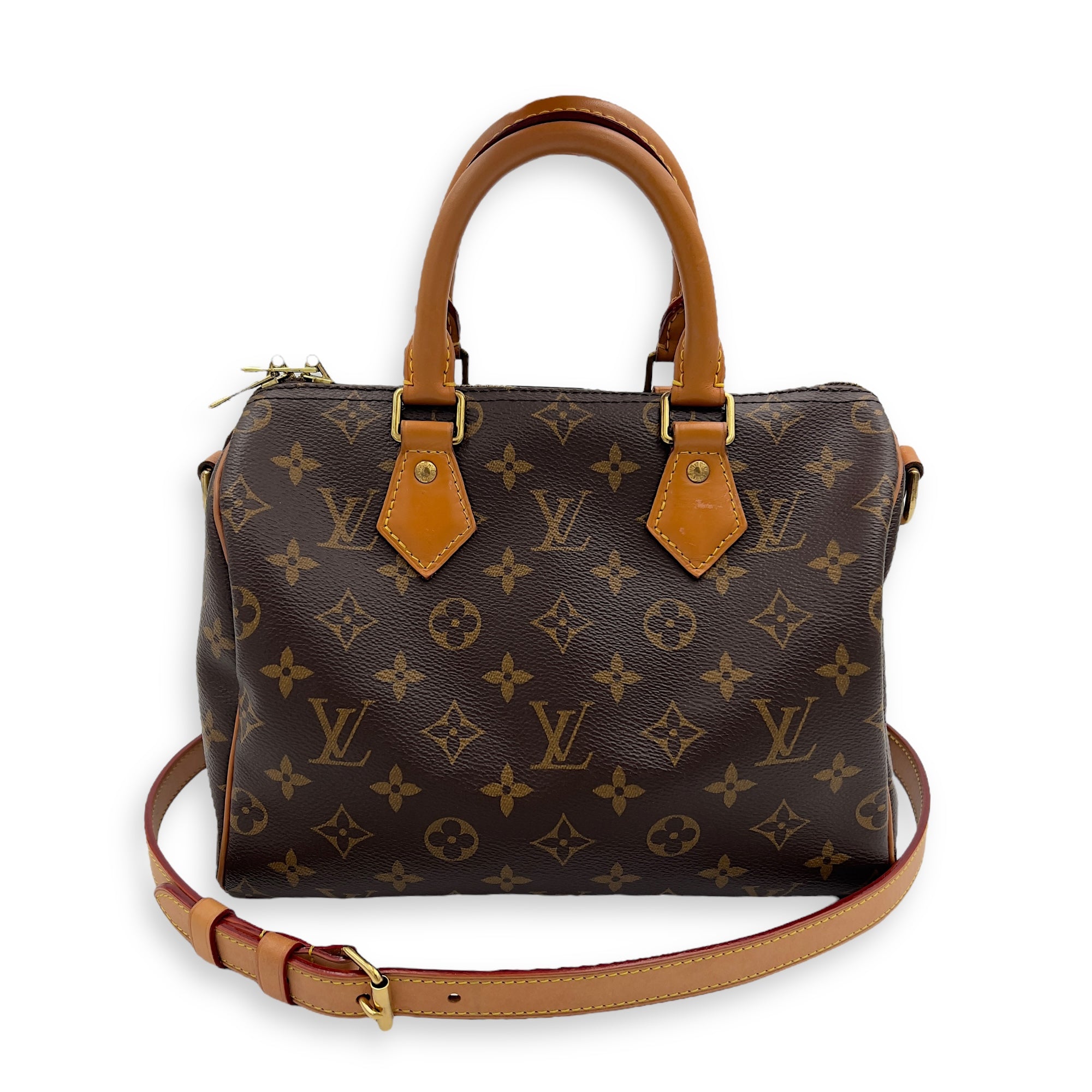 Louis Vuitton Speedy Bandouliere Top Handle Bag 25 Brown in Monogram Coated Canvas, Gold hardware_13