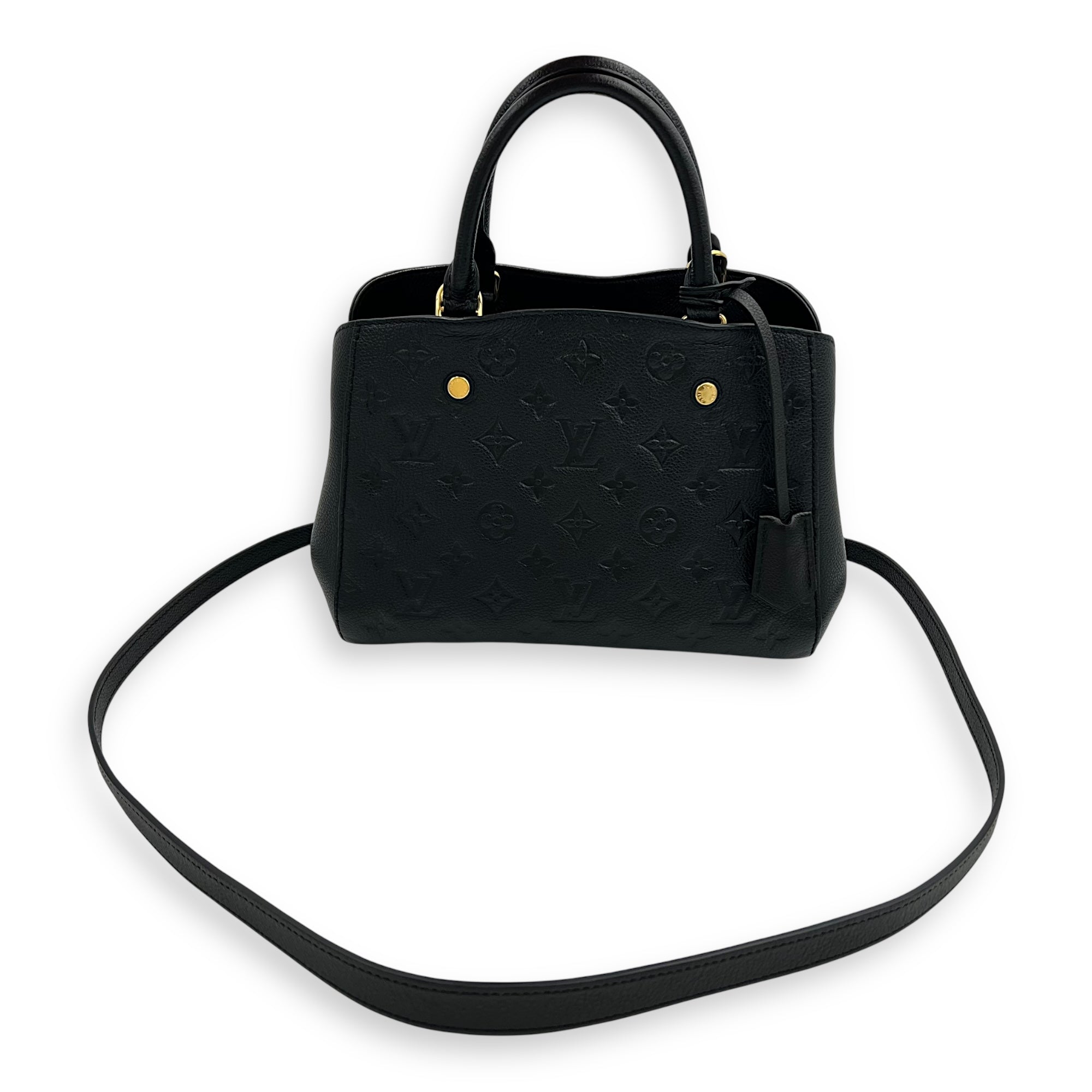 Louis Vuitton Montaigne Top Handle Bag BB Black in Empreinte Leather, Gold hardware_13