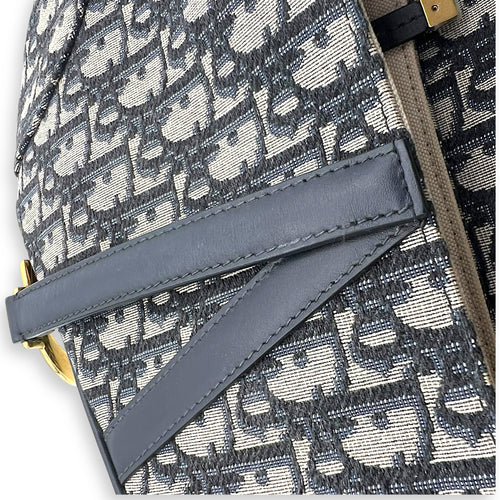 Dior Saddle Shoulder Bag Medium Blue in Jacquard, Gold hardware_13