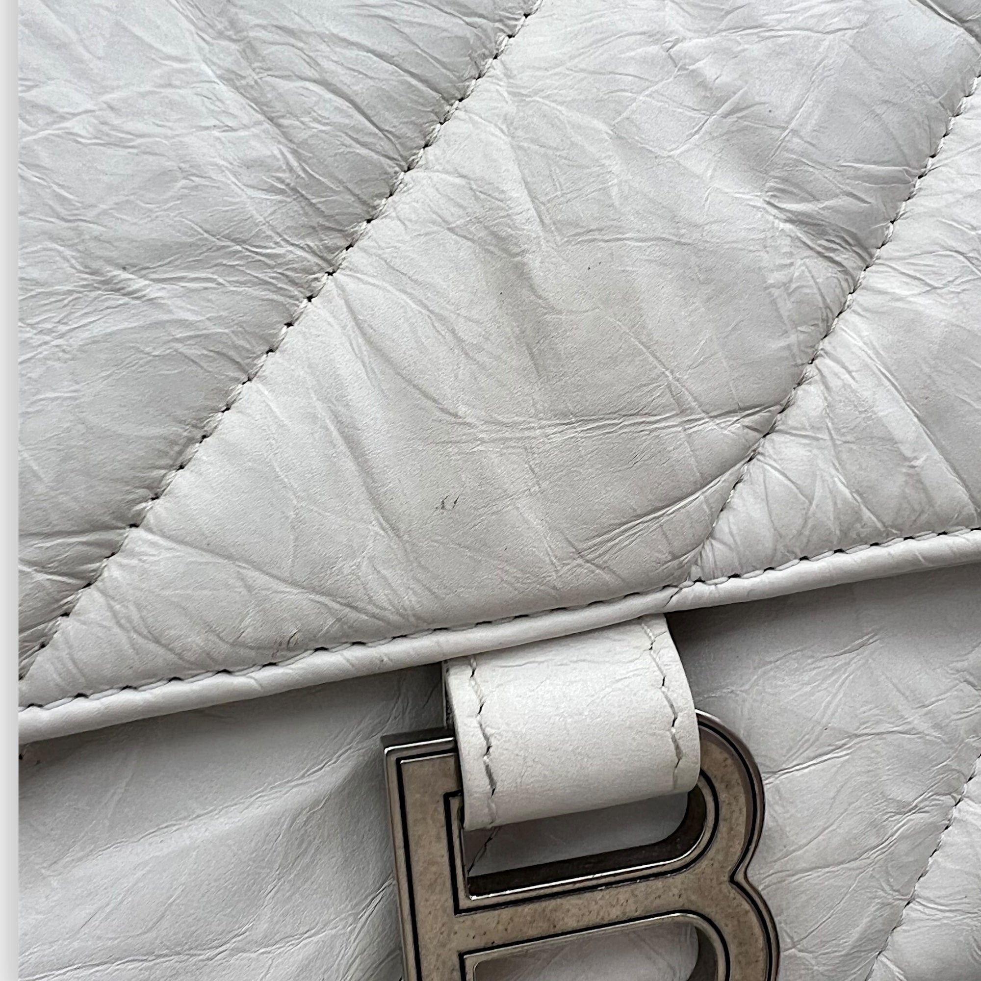 Balenciaga Crush Shoulder Bag White in Calfskin, Silver hardware_13