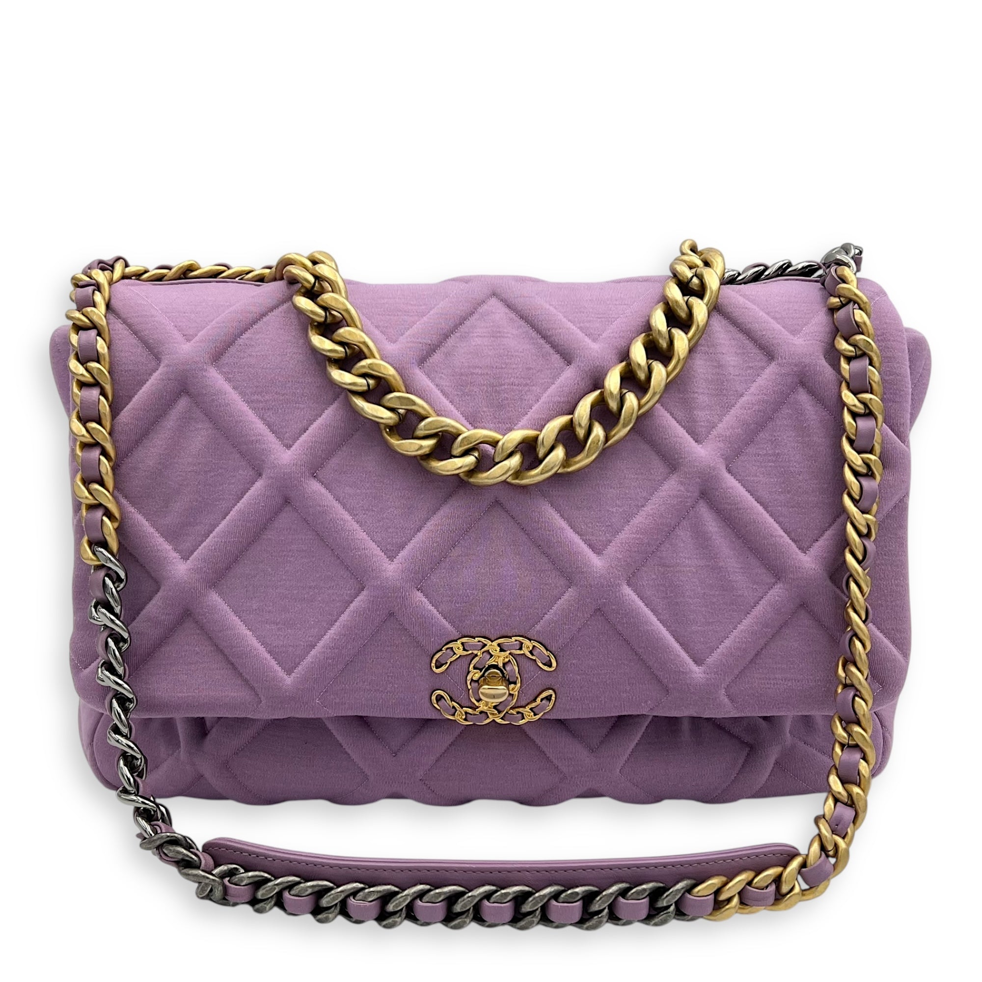 Chanel C19 Maxi Purple Crossbody Bag in Fabric, Mixed hardware_13
