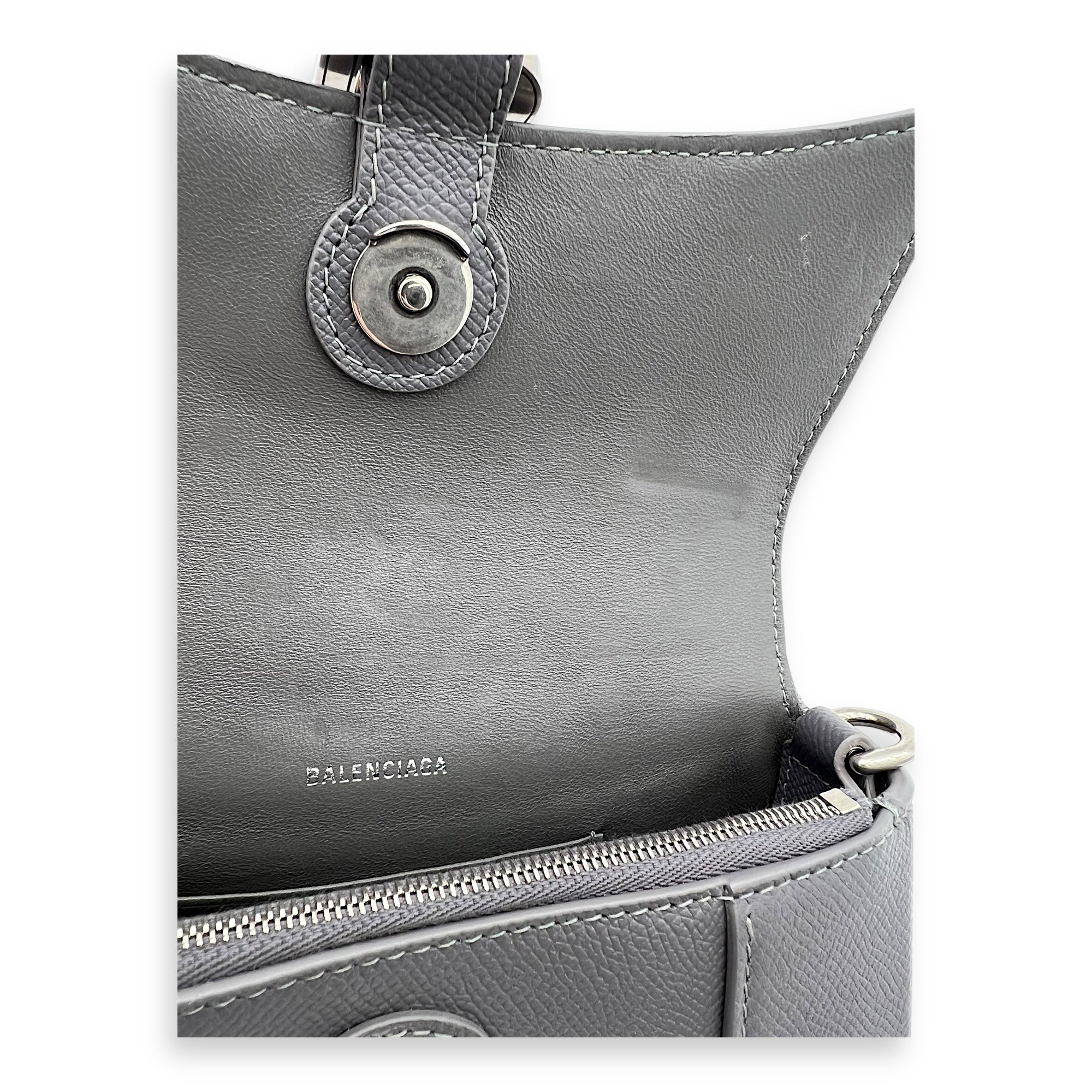 Balenciaga Downtown Crossbody Bag Grey in Calfskin, Silver hardware_5