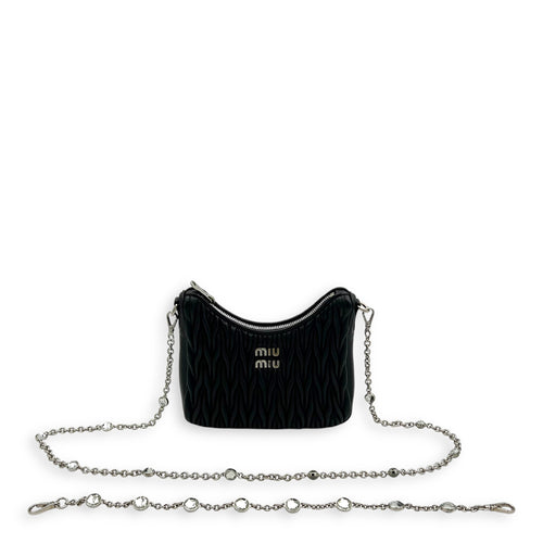 Miu Miu Matelassé Shoulder Bag Black in Lambskin, Silver hardware_13