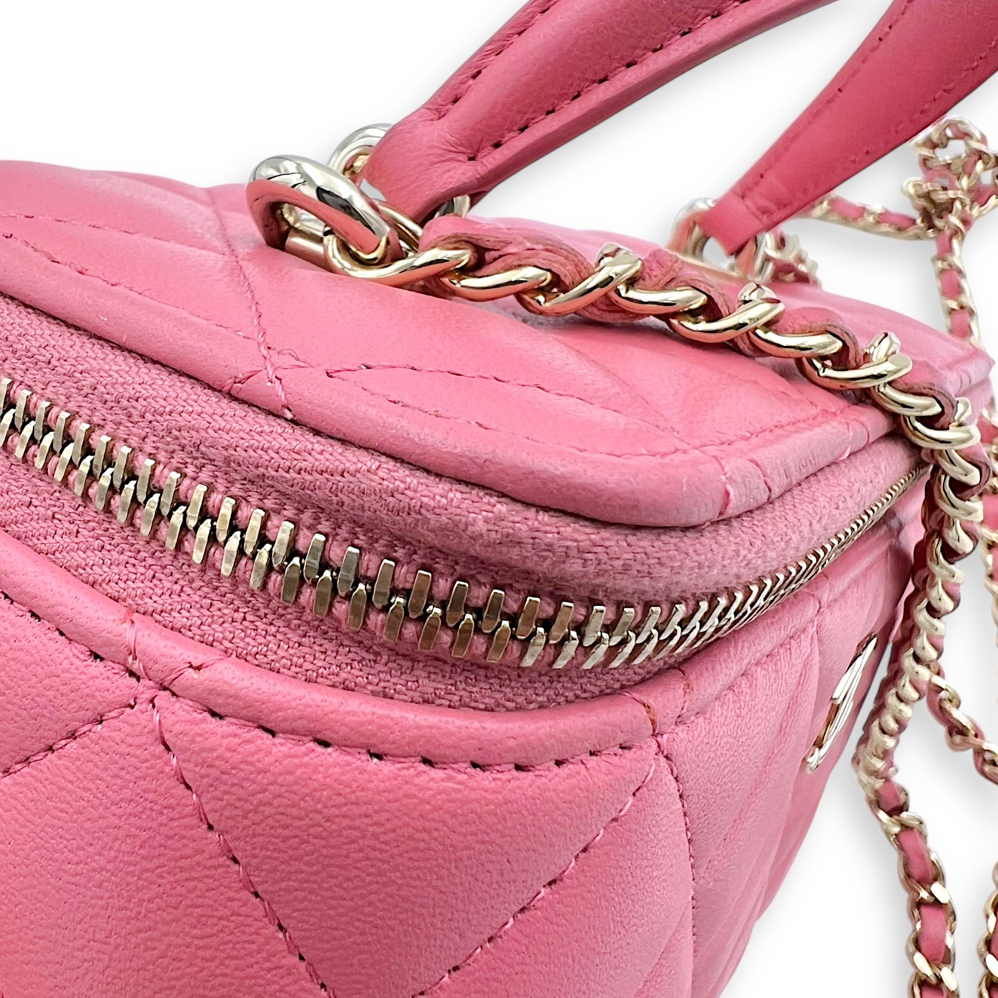 Chanel Vanity Top Handle Bag Pink in Lambskin, Gold hardware_13