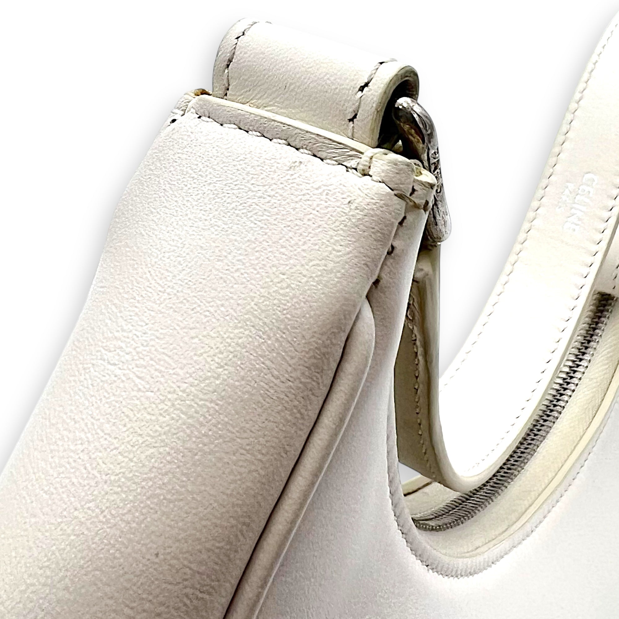 Celine Ava Shoulder Bag White in Calfskin, Silver hardware_13