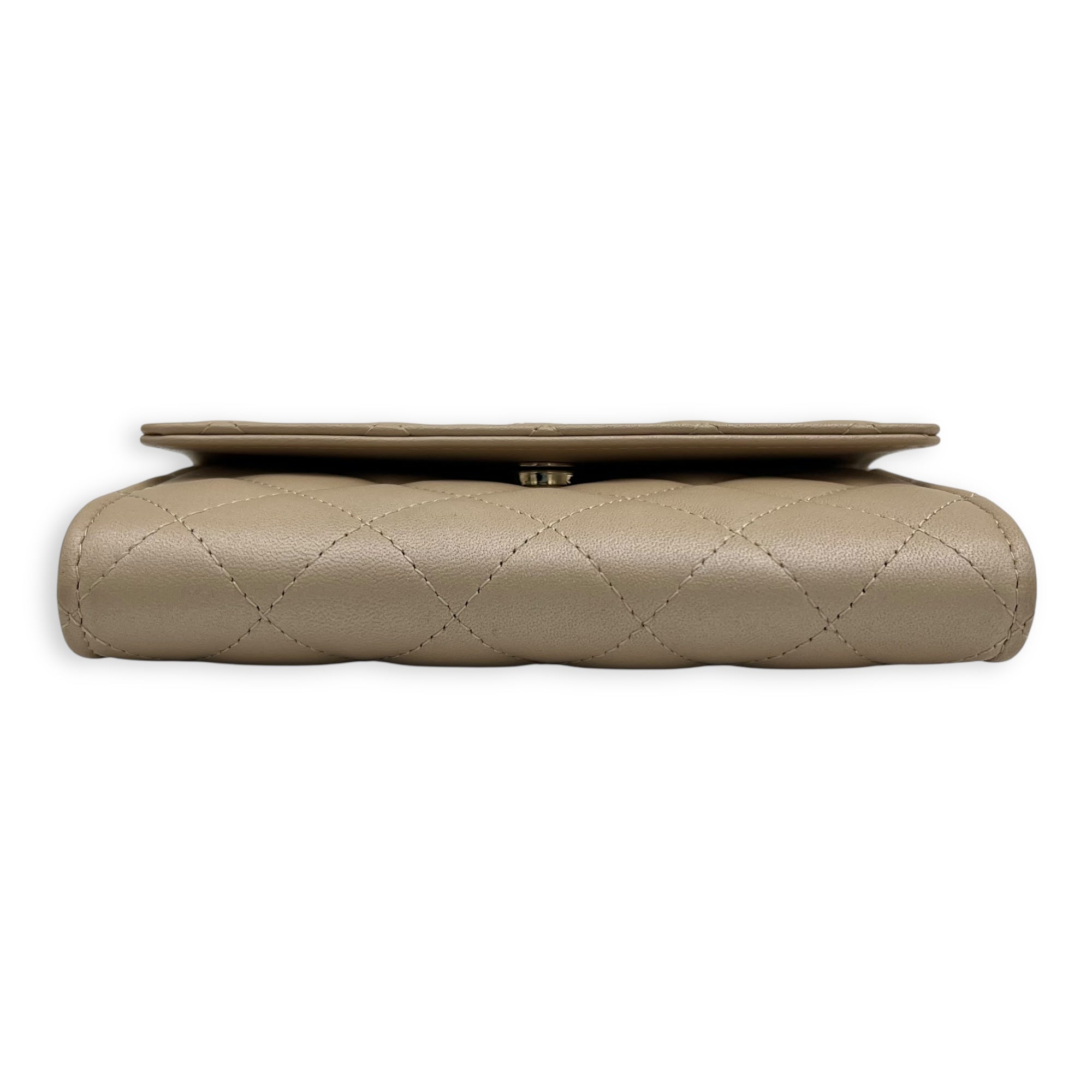 Chanel CC Wallet On Chain Beige in Calfskin, Gold hardware_5