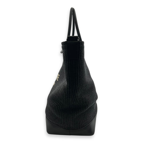 Saint Laurent Rive Gauche Tote Bag Black in Raffia, Silver hardware_4