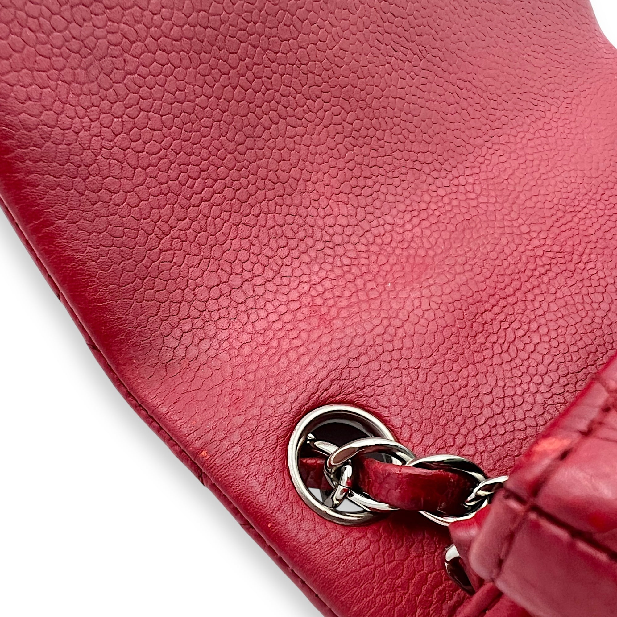 Chanel CC Mini Square Shoulder Bag Red in Caviar Leather, Silver hardware_13