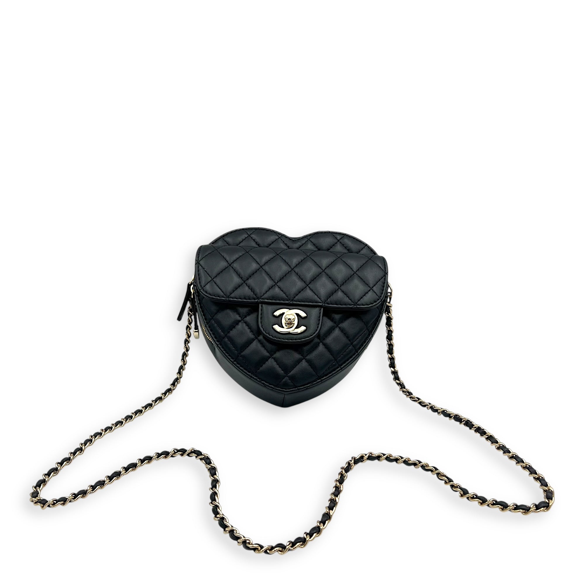 Chanel Heart  Crossbody Bag Black in Lambskin, Gold hardware_13