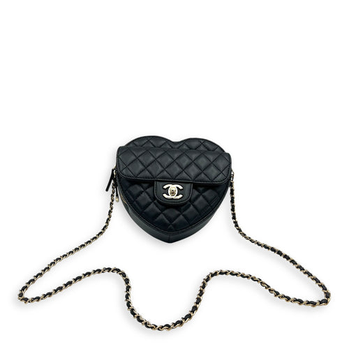 Chanel Heart  Crossbody Bag Black in Lambskin, Gold hardware_13